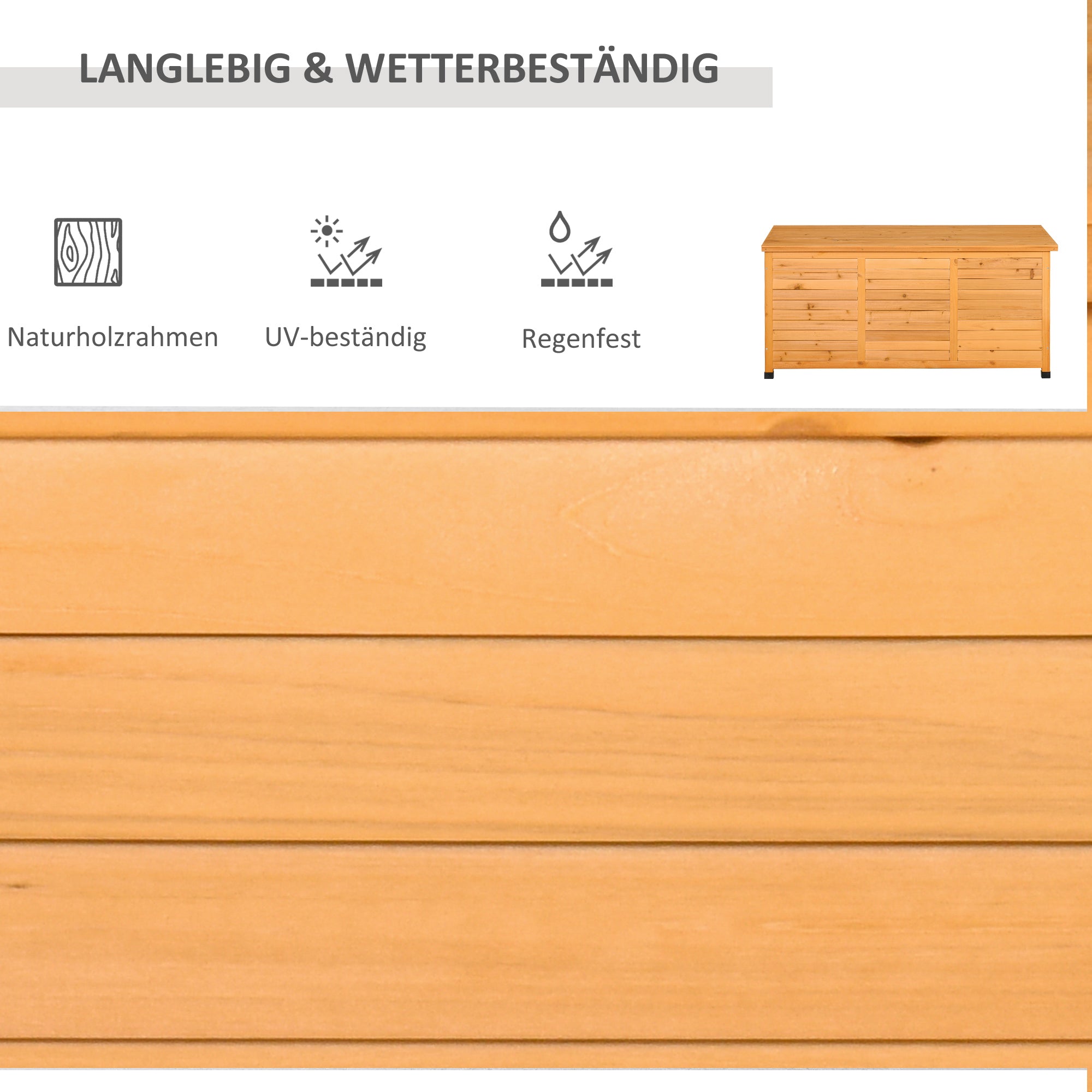 Outsunny Gartenbox, Kissenbox, Aufbewahrungsbox, Aufbewahrungsbox, Gartentruhe, wetterbeständig, Massivholz, 127 x 56 x 60 cm Gelb