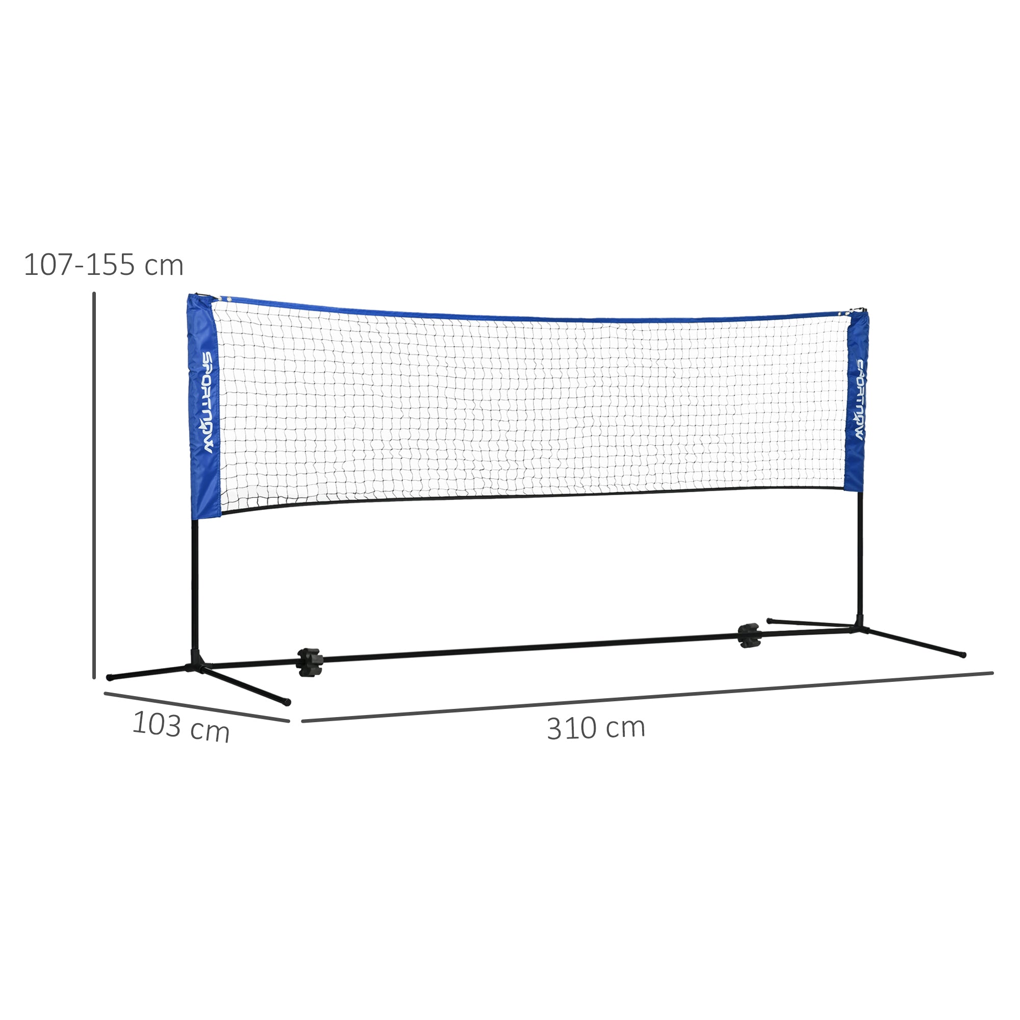 SPORTNOW Badmintonnetz, höhenverstellbar, faltbar, mit Tragetasche, 3,10m, Schwarz/Blau