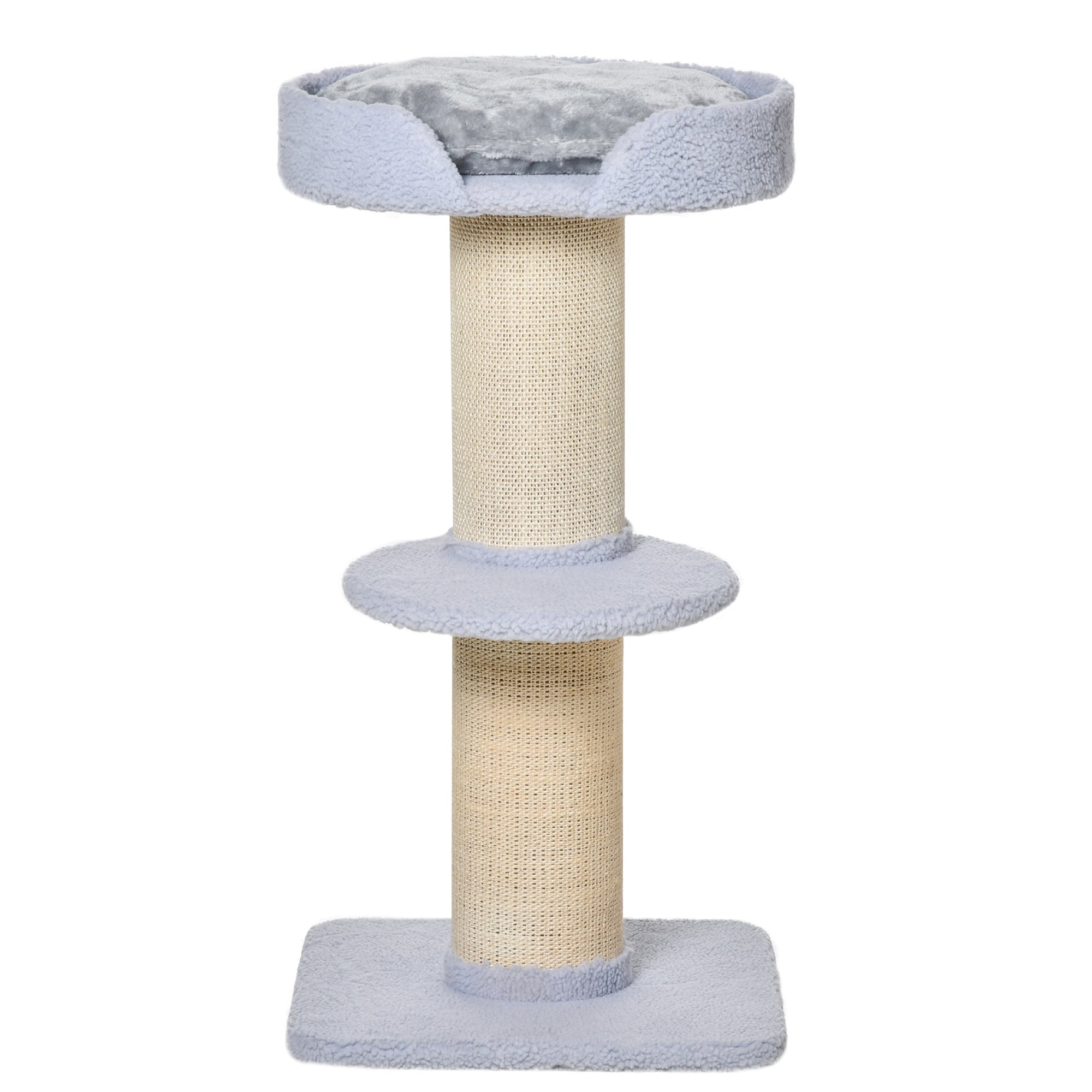 PawHut Kratzbaum 91 cm Katzenturm mit Sisalstämme, Plattform, Kissen mehrstöckiger Katzenkratzbaum, Kletterbaum, für mittelgroße Katzen, Hellblau