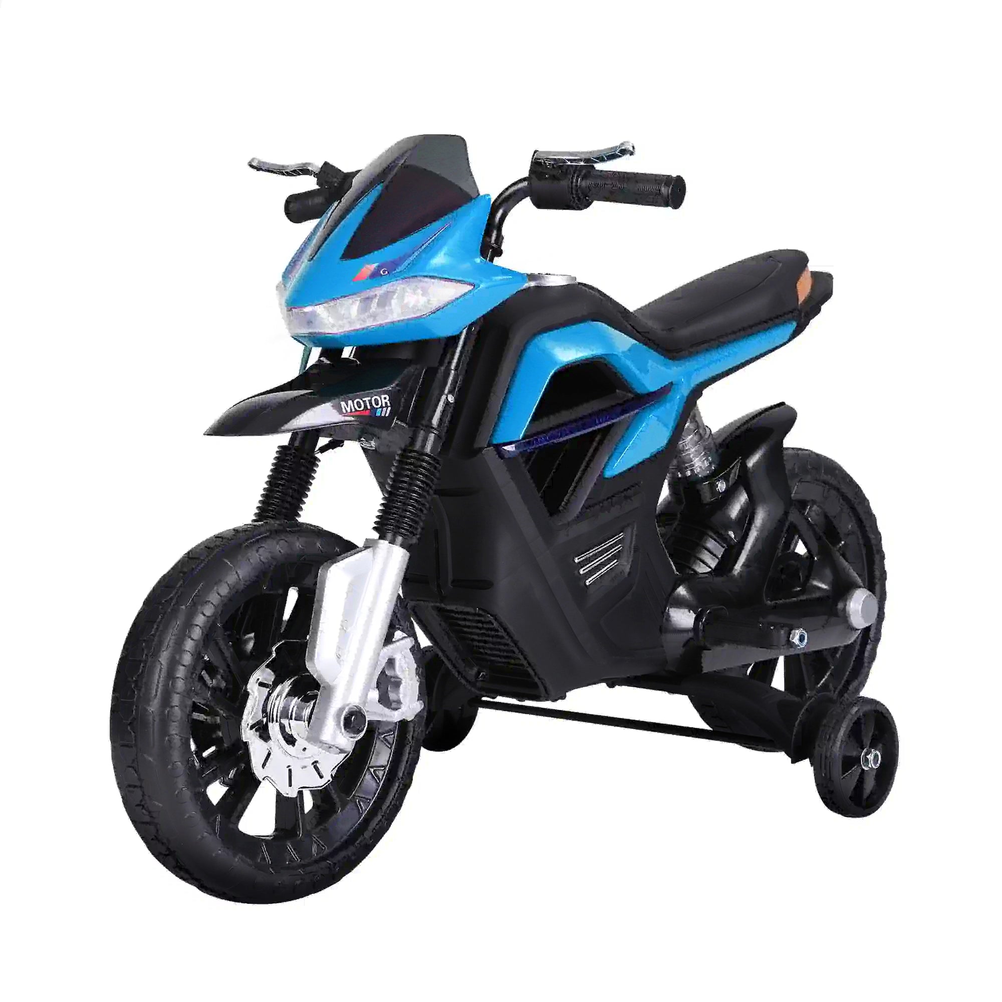 HOMCOM Kindermotorrad Elektrofahrzeug mit Licht Musik Stützrädern Blau
