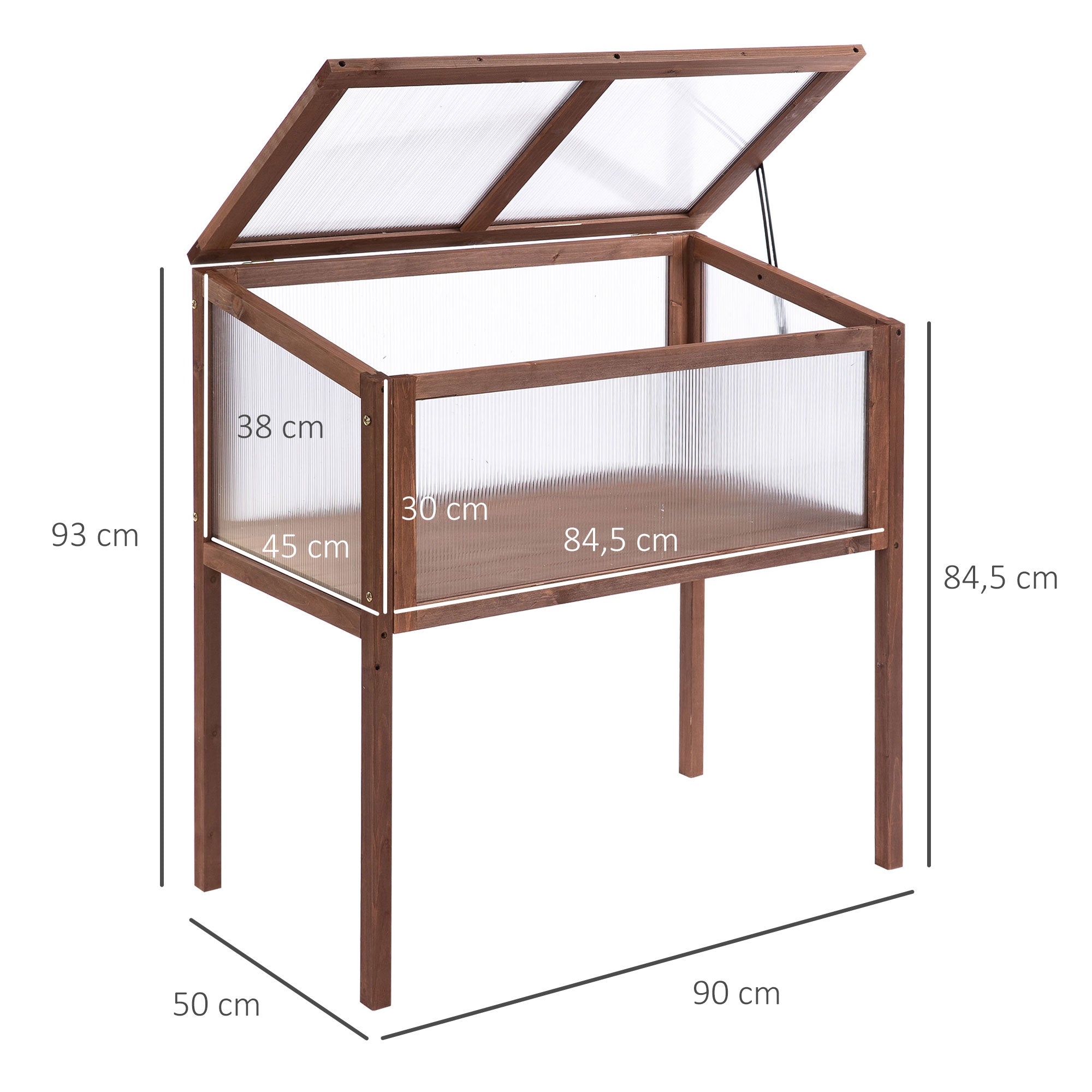 Outsunny Hochbeet aus Holz Frühbeet 90 x 50 x 93 cm Gewächstisch mit Abdeckung wetterfes Kräuterbeet Pflanzkasten für Garten, Balkon und Terrasse Braun