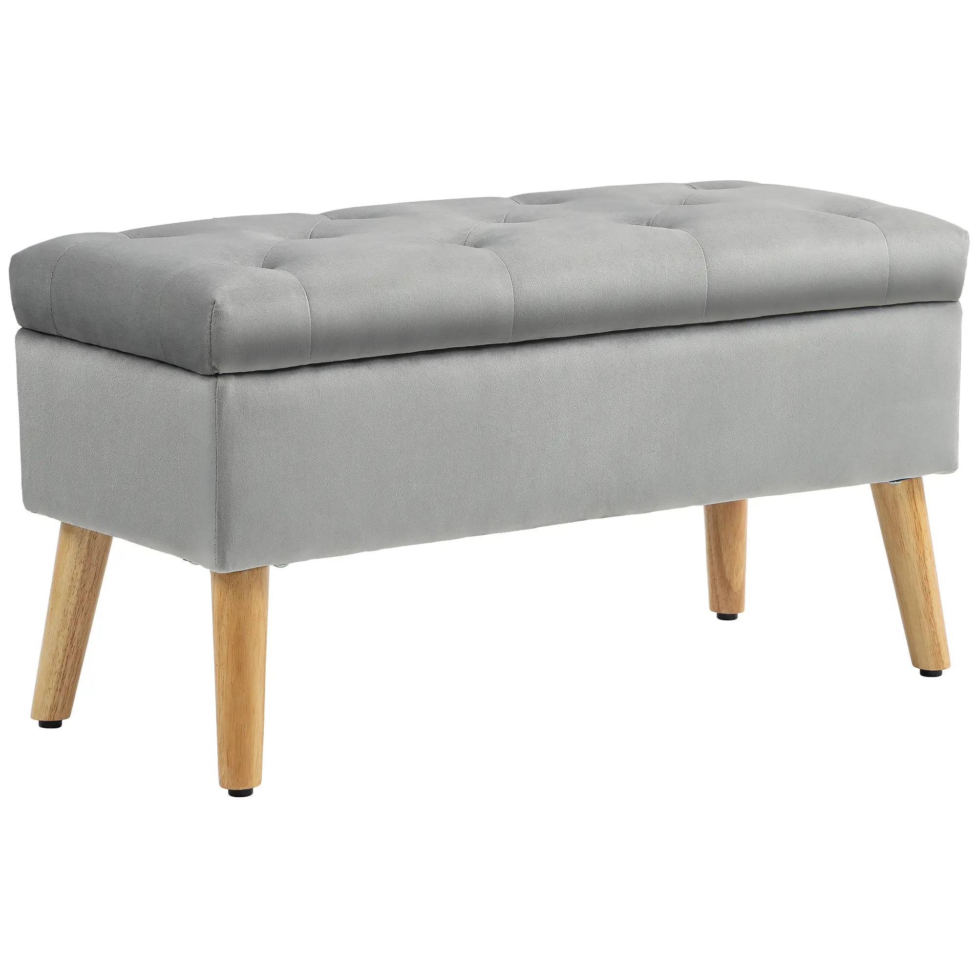 HOMCOM Polsterbank mit Stauraum, Stoffbezug in Samtoptik, Holzbeine, für Wohnzimmer, Schlafzimmer, Flur, 80 x 35 x 40 cm, Grau