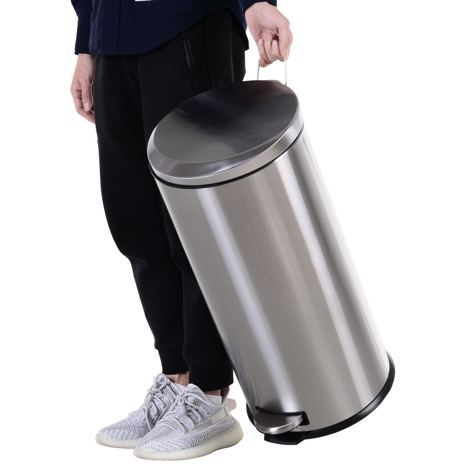 HOMCOM 30L Mülleimer Treteimer aus Edelstahl, Abfalleimer mit Inneneimer, Müllbehälter mit Deckel und Fußpedal, für Wohnzimmer, Büro, Ø29,2 x 62,5 cm