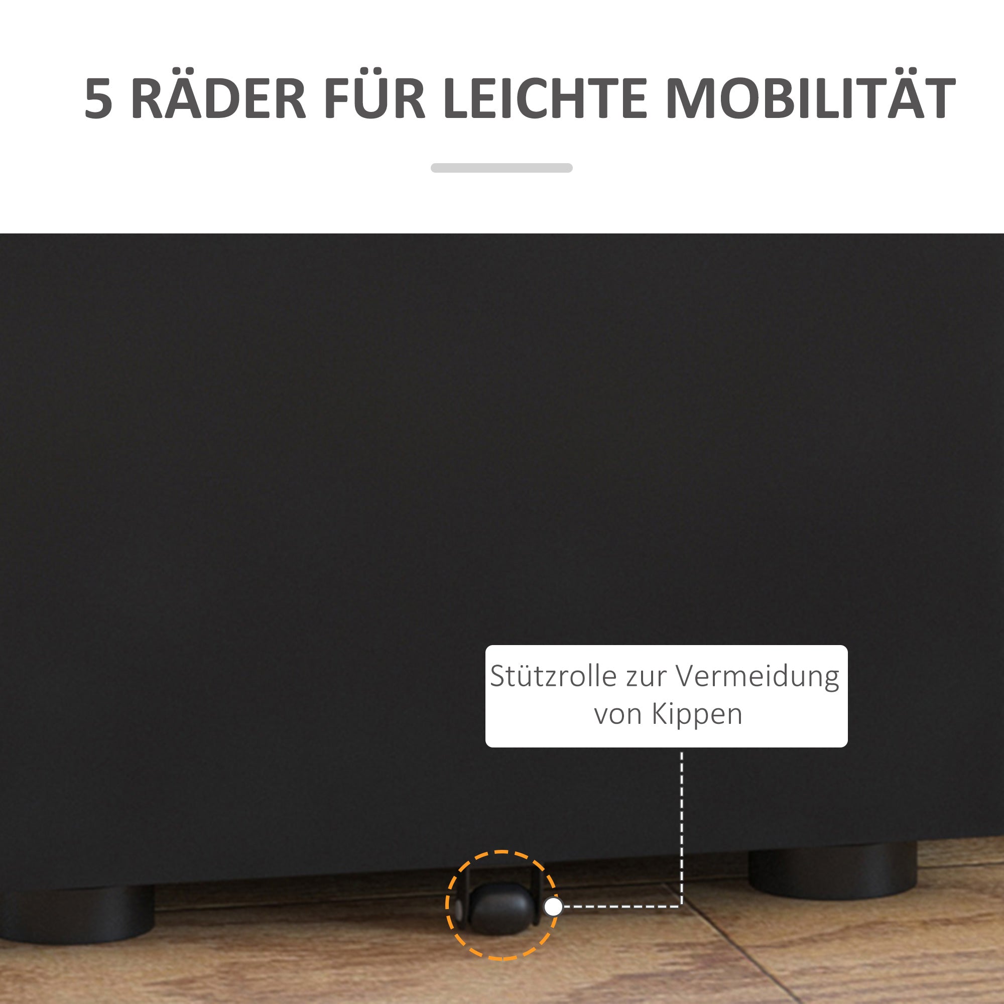 Vinsetto Rollcontainer, mobiler Aktenschrank mit 3 Schubladen, abschließbarer Büroschrank mit Hängeregistratur, Aufbewahrung, Stahl, 39 x 48 x 59 cm Schwarz