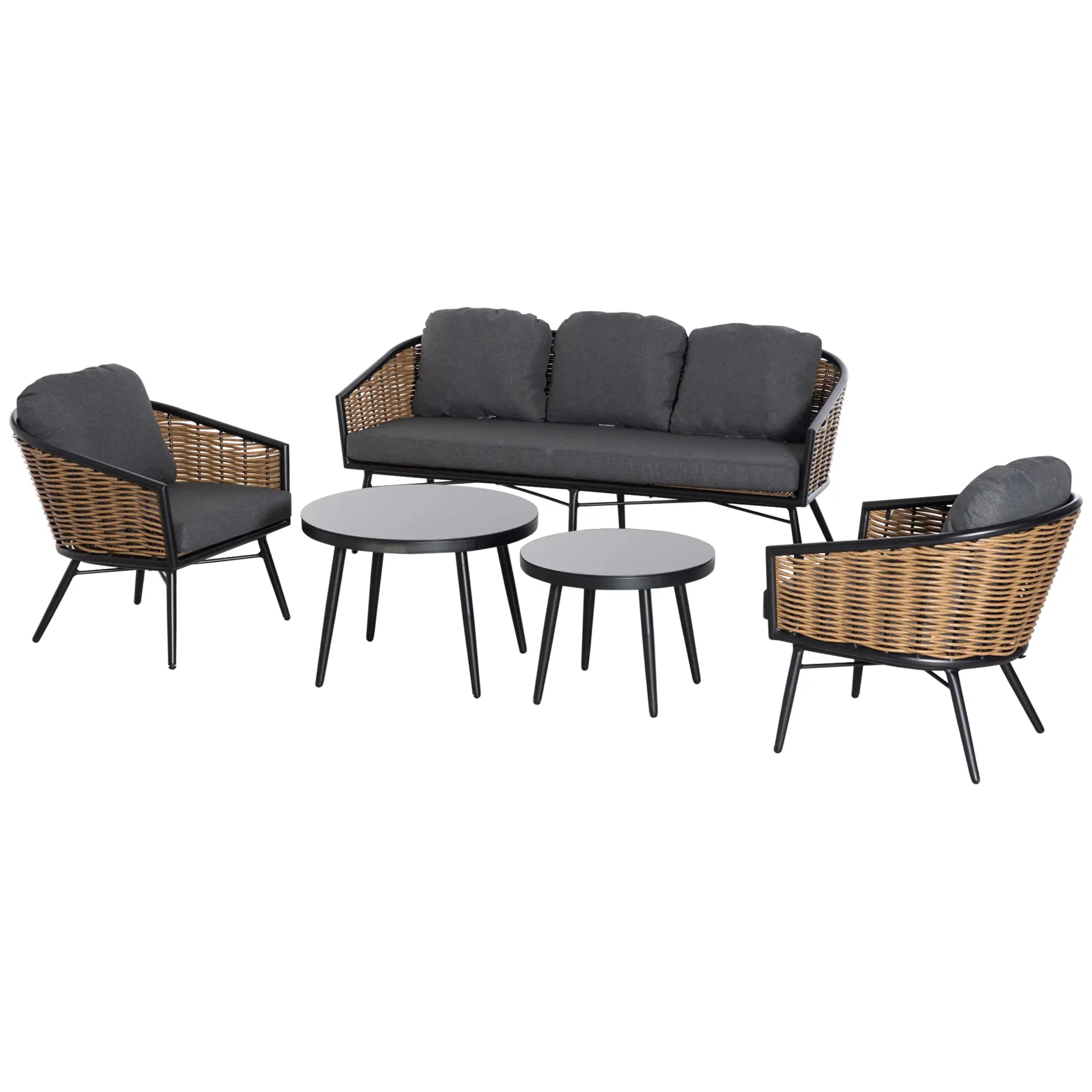 Outsunny Polyrattan Gartenmöbelset 5-tlg. Outdoor Sofa mit 2 Tischen Aluminium