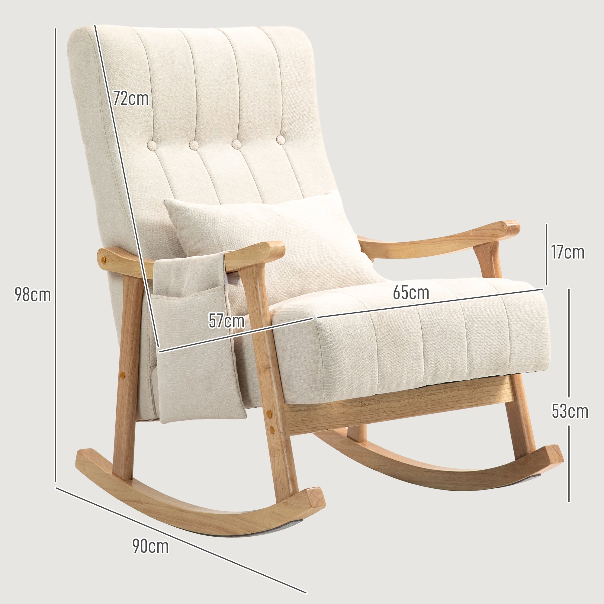 HOMCOM Schaukelstuhl mit Nierenkissen, breiter Sitz, Buchenrahmen, bis 120 kg, Beige
