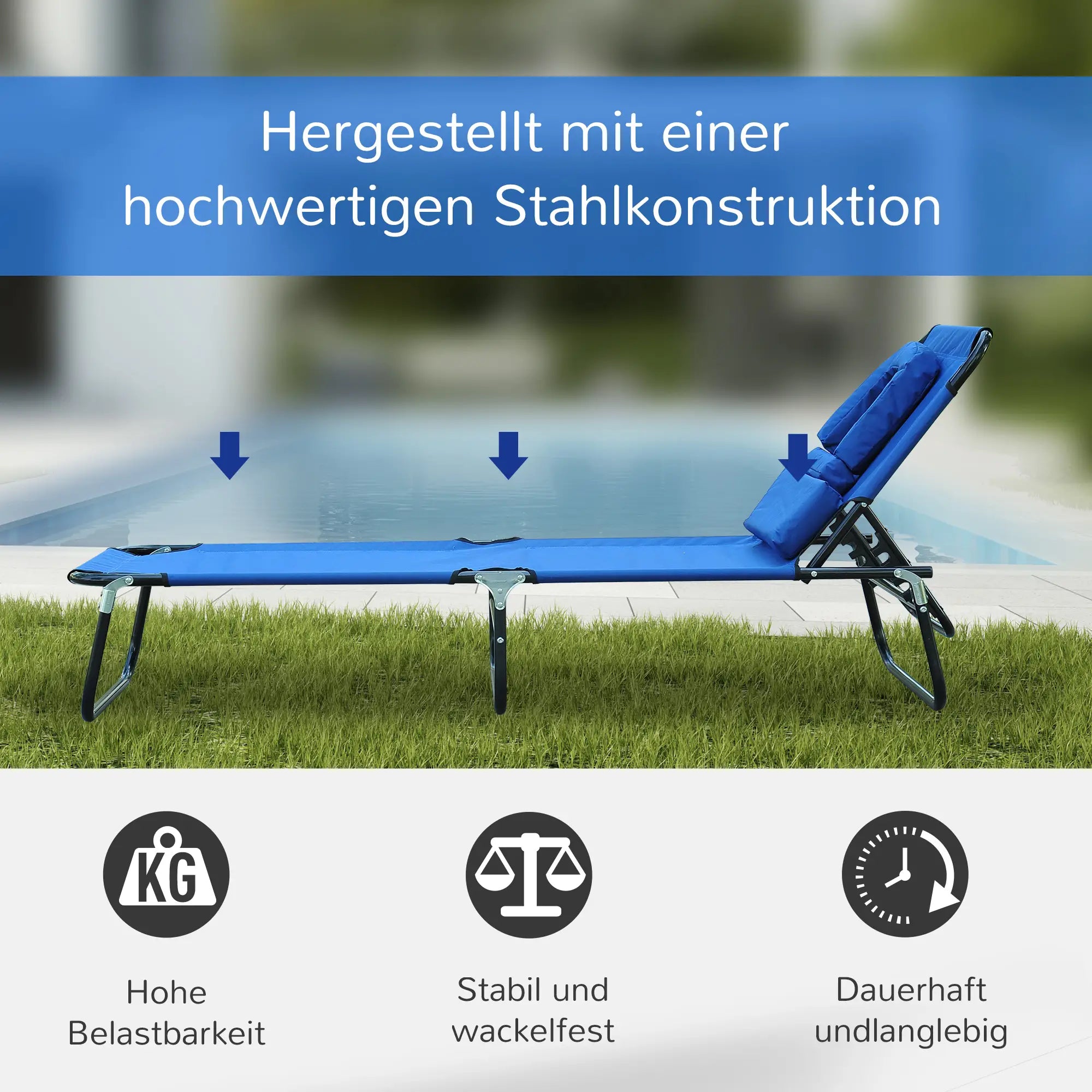 Outsunny Sonnenliege klappbar mit Leseloch Gartenliege Blau