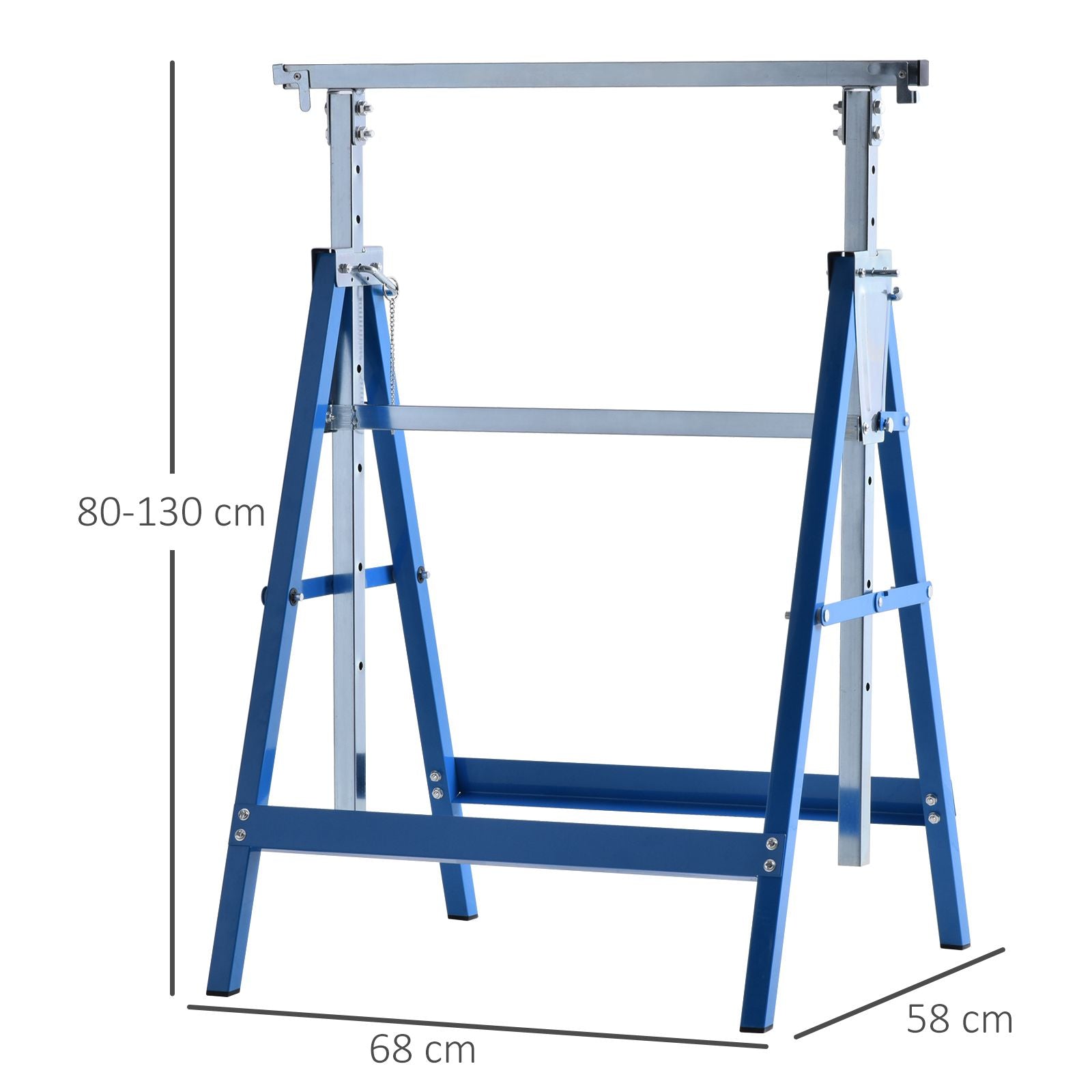 HOMCOM 2 x Gerüstbock Unterstellbock Klappbock höhenverstellbar bis 200kg Stahl Blau 68 x 58 x 80-130 cm