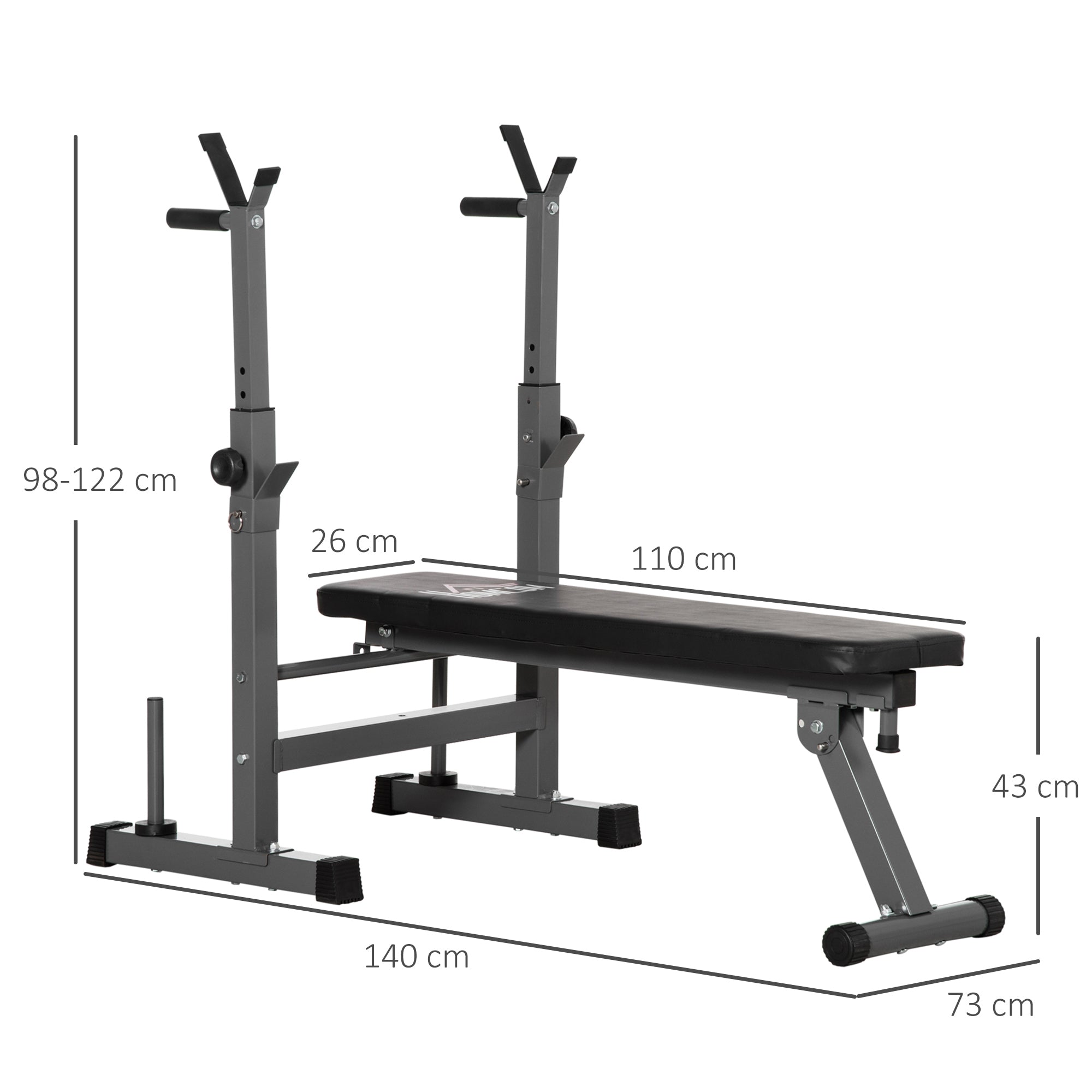 HOMCOM Hantelbank, 8 Positionen, klappbar, Stahlbasis, gepolstert, Kunstleder, 98-122H x 140L x 73B cm, Schwarz/Grau