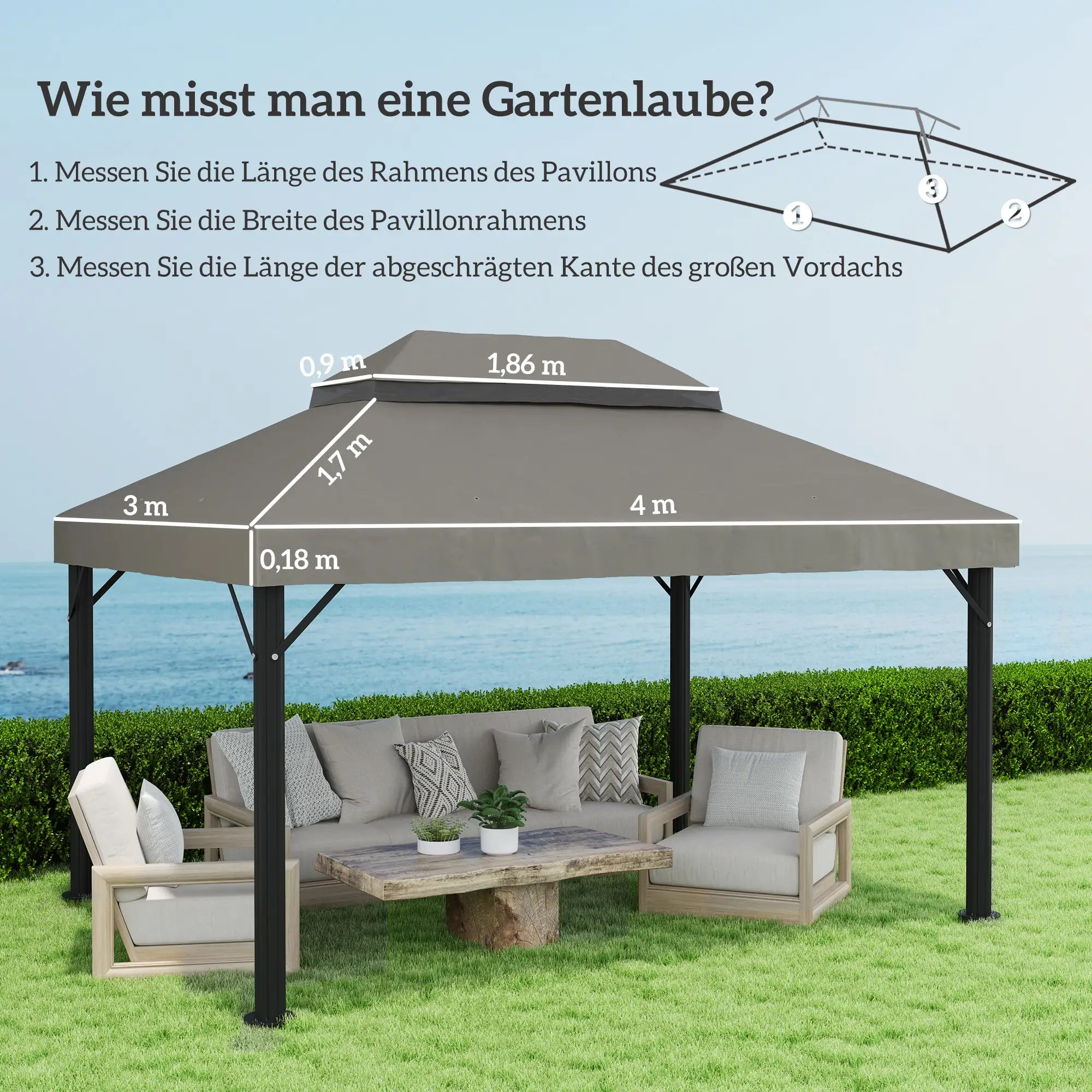 Outsunny Ersatzdach 3×4?m wasserdicht mit Doppeldach