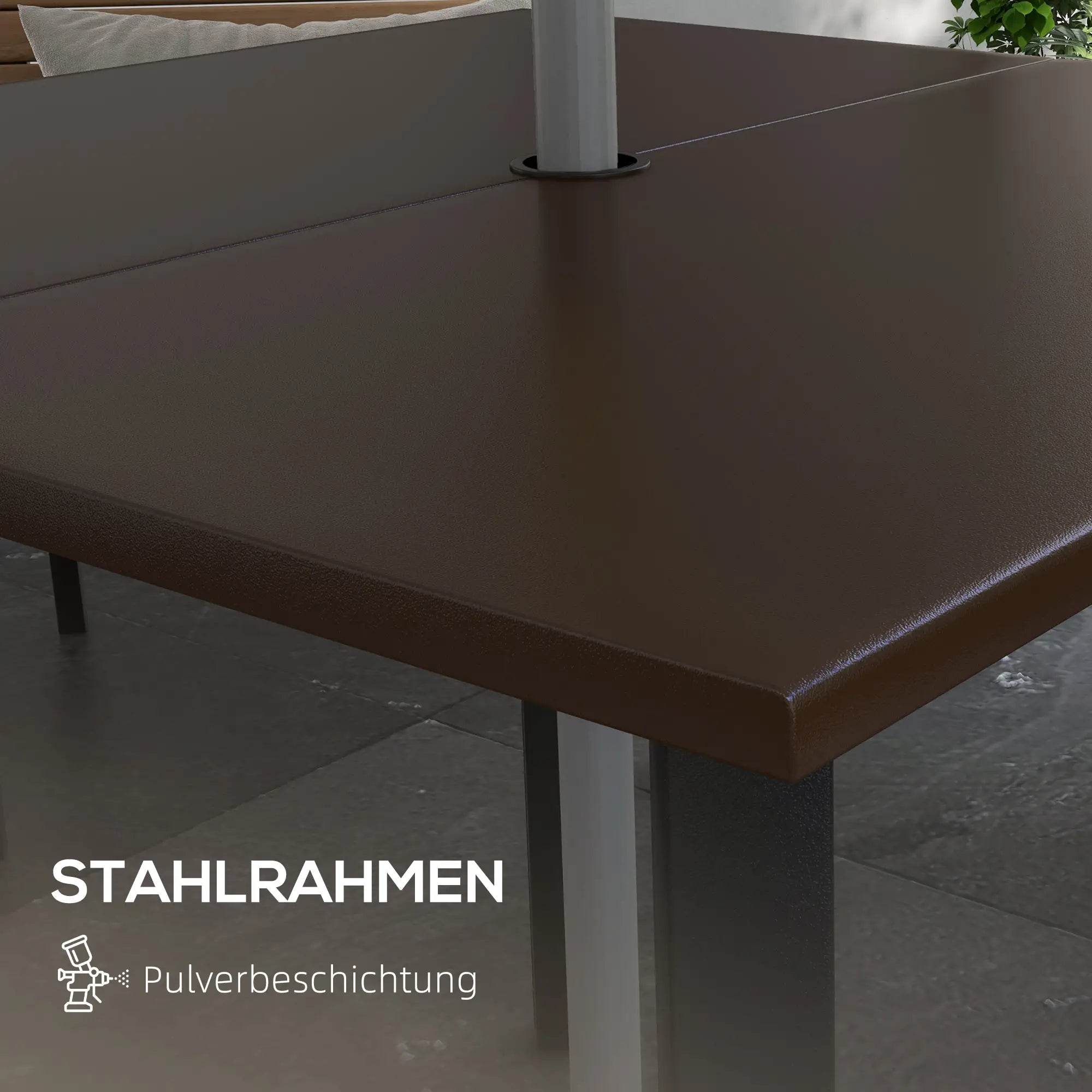 Gartentisch 100x100 cm für 4 Personen, Braun, mit Schirmloch