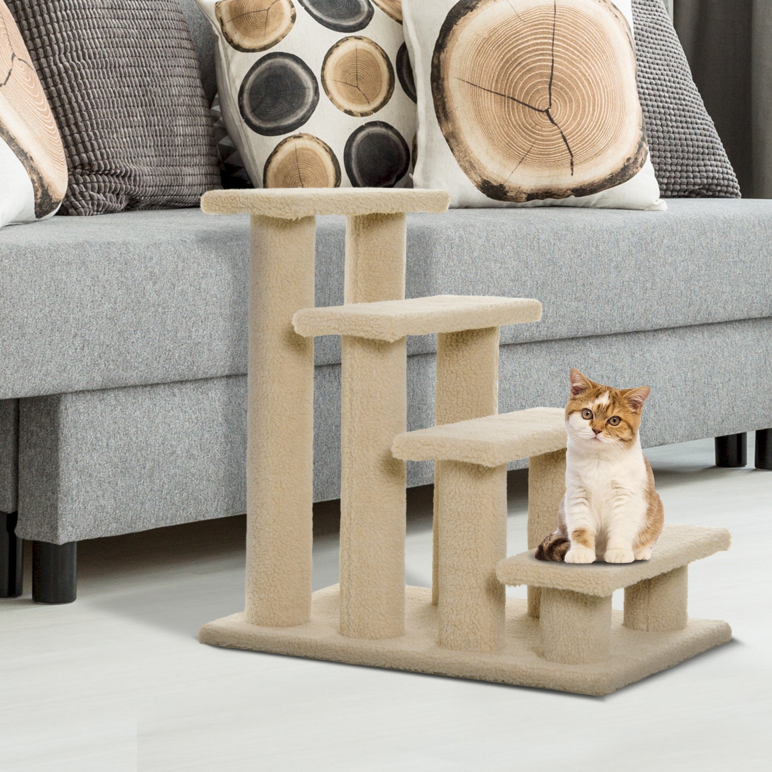 Escalier pour animaux de compagnie PawHut pour chiens et chats, 4 marches en peluche