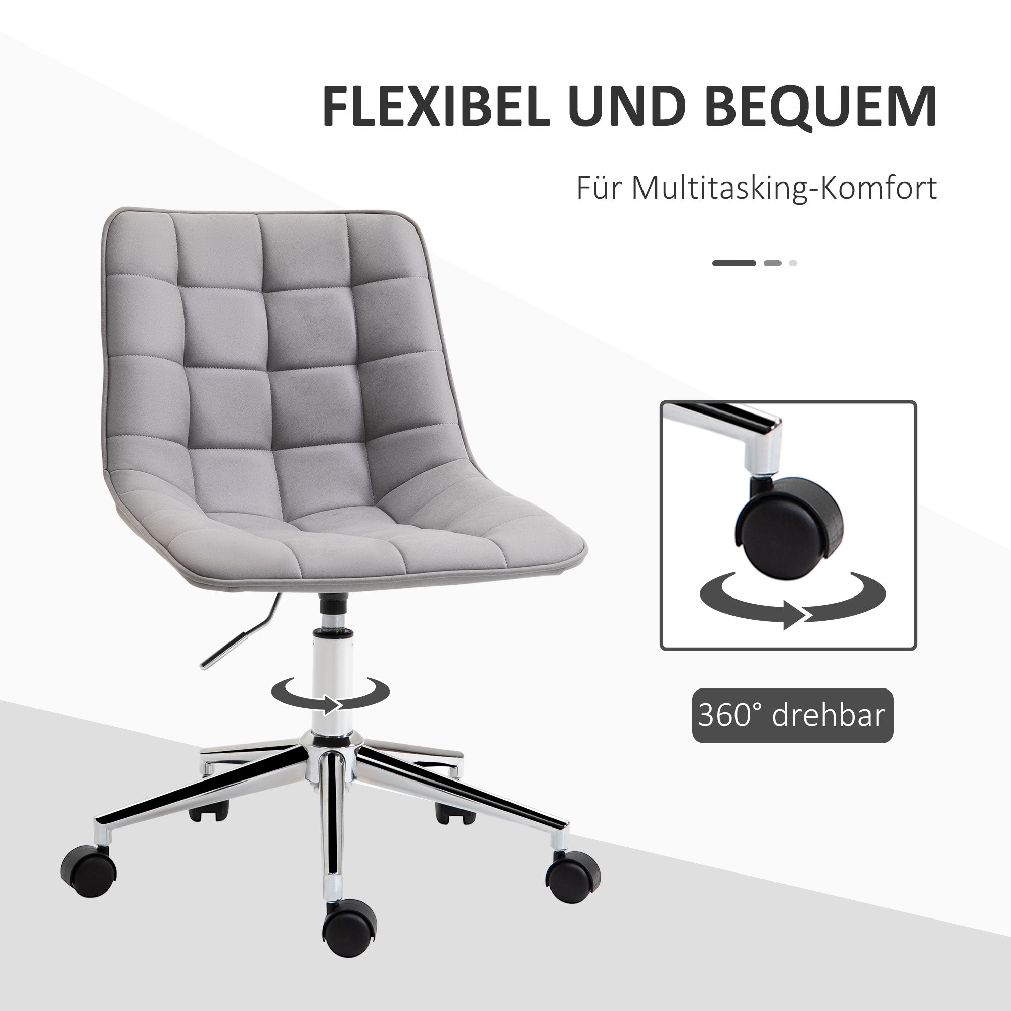Vinsetto Bürostuhl Drehstuhl Schreibtischstuhl höhenverstellbar 360° drehbar Mikrofaser Schaumstoff Hellgrau 60x 60x90 cm