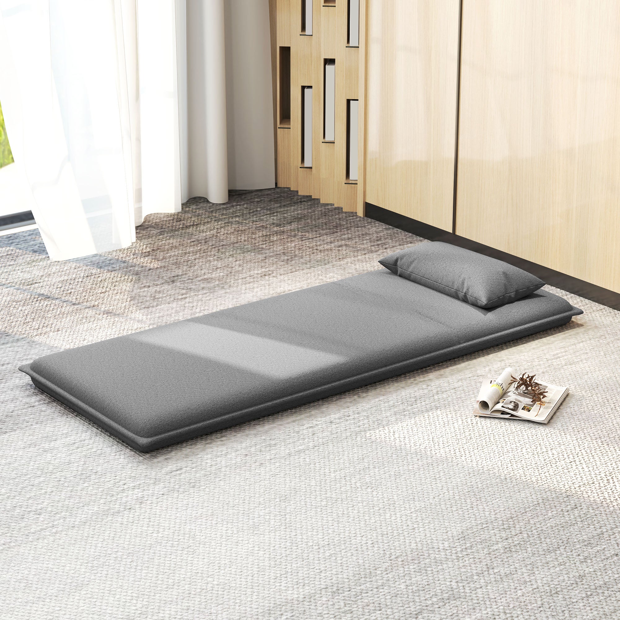 HOMCOM Bodensessel, 3-in-1-Design, Verstellbarer Bodenstuhl, Chaiselongue für Wohnzimmer, Schlafzimmer, Gästezimmer, Büro, Grau