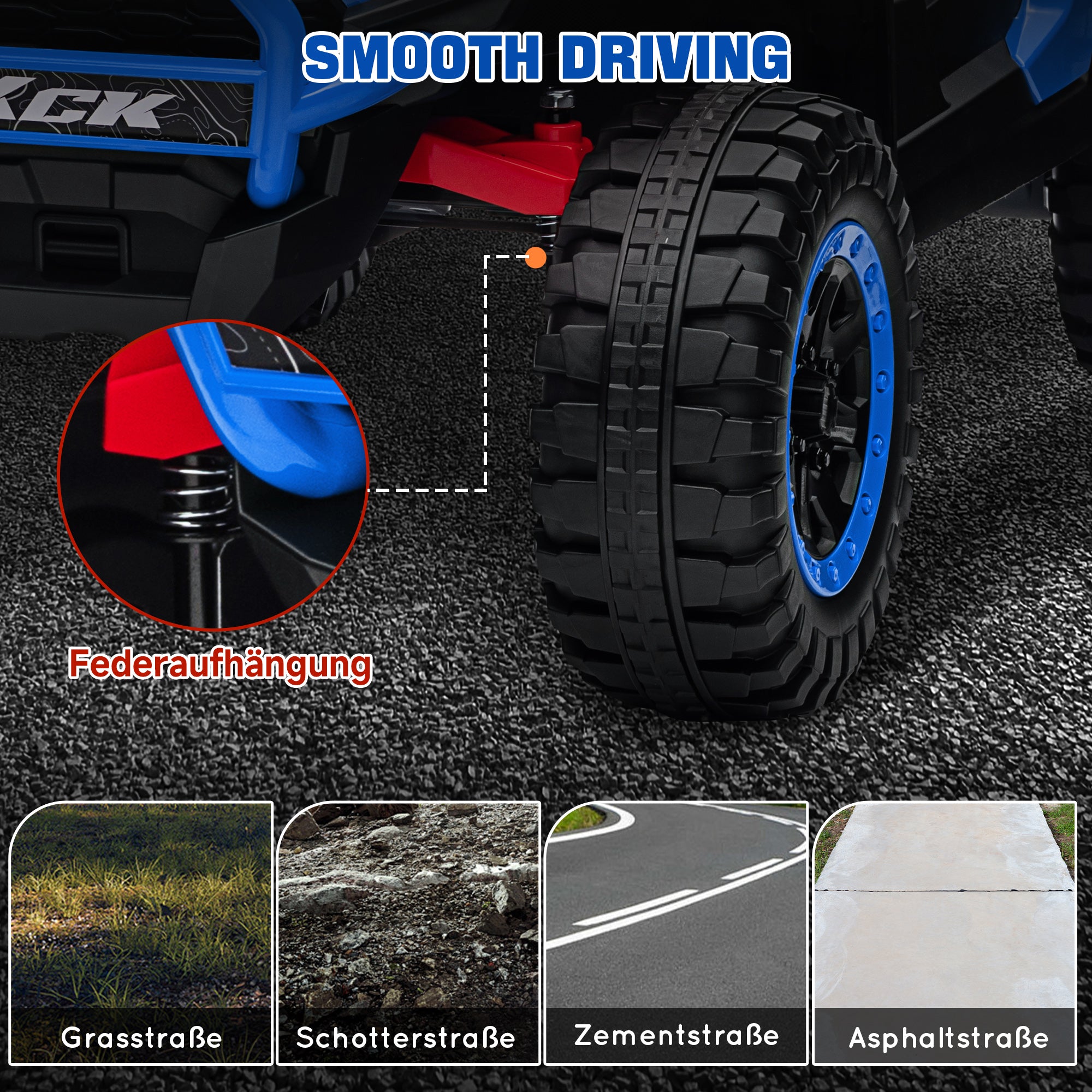 AIYAPLAY Kinderauto Elektro-UTV, 5-7 km/h, 2-Sitzer, Fernbedienung, Musik, Lichter, 1h Fahrtdauer, Blau