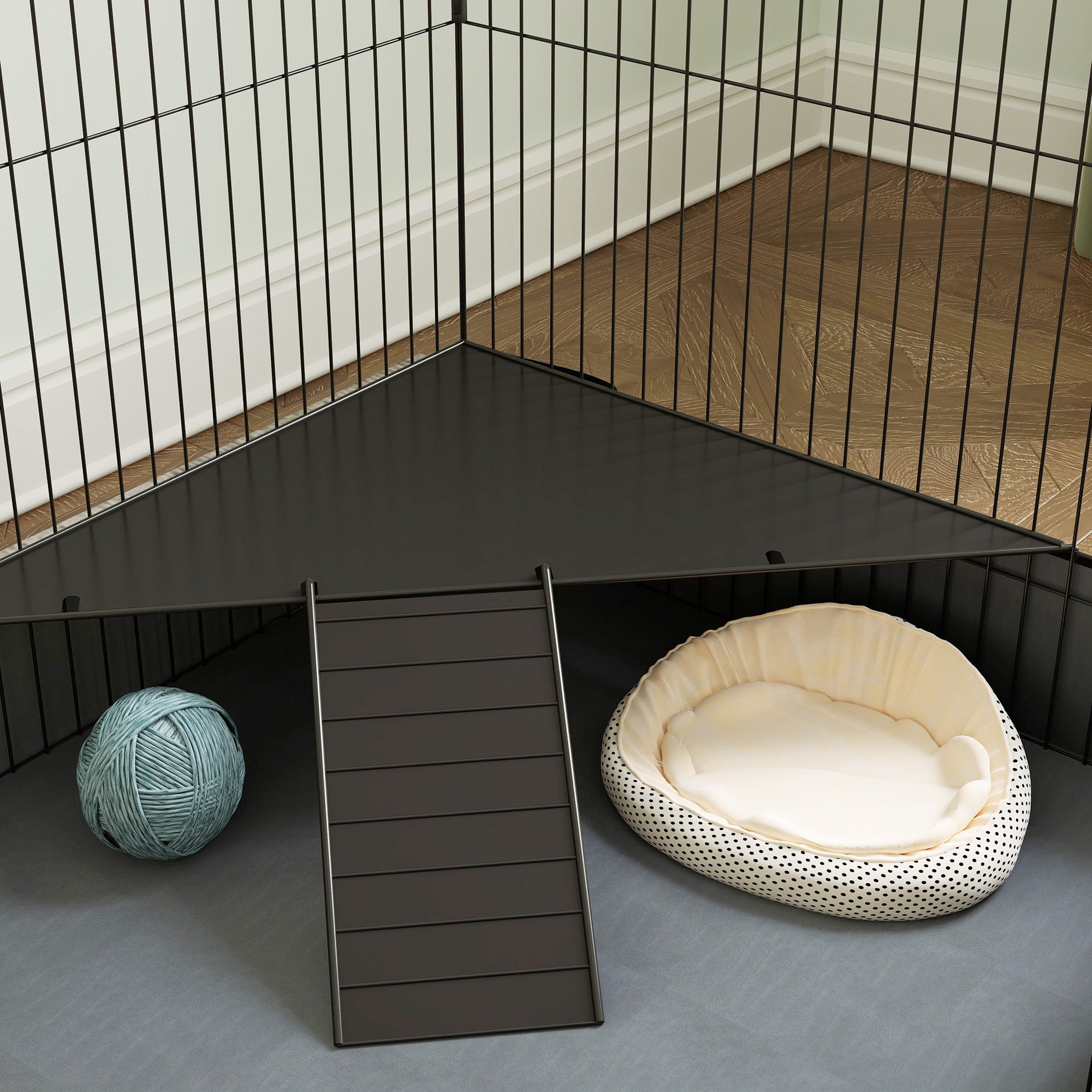 PawHut 2-in-1-Zwerghamsterkäfig, Kleintierkäfig, Stoffboden, Sitzstangen, Rampe, Schwarz
