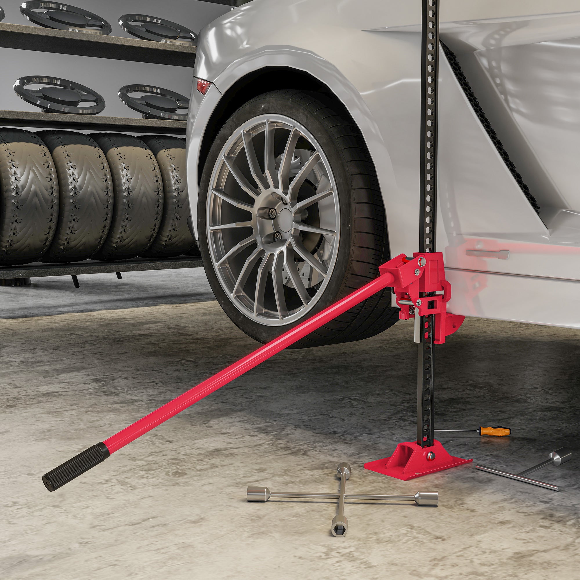 HOMCOM Farm Jack Wagenheber 135 cm 3000 kg Tragkraft Offroad Stockwinde aus Stahl Rot+Schwarz