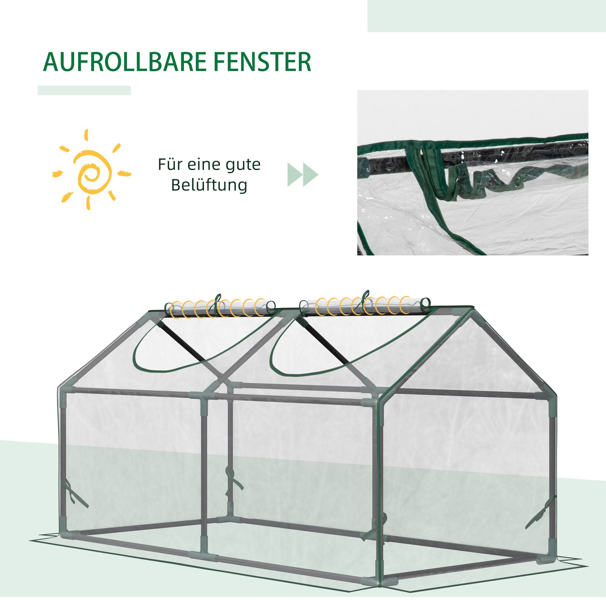 Outsunny Gewächshaus mit Fernster, PE-Gitterfolie, Foliengewächshaus aus Stahl, Treibhaus für Balkon, Garten, Tomatenhaus 120x60x60cm, Tomatengewächshaus für Gemüse, Blumen, Pflanzen, Transparent
