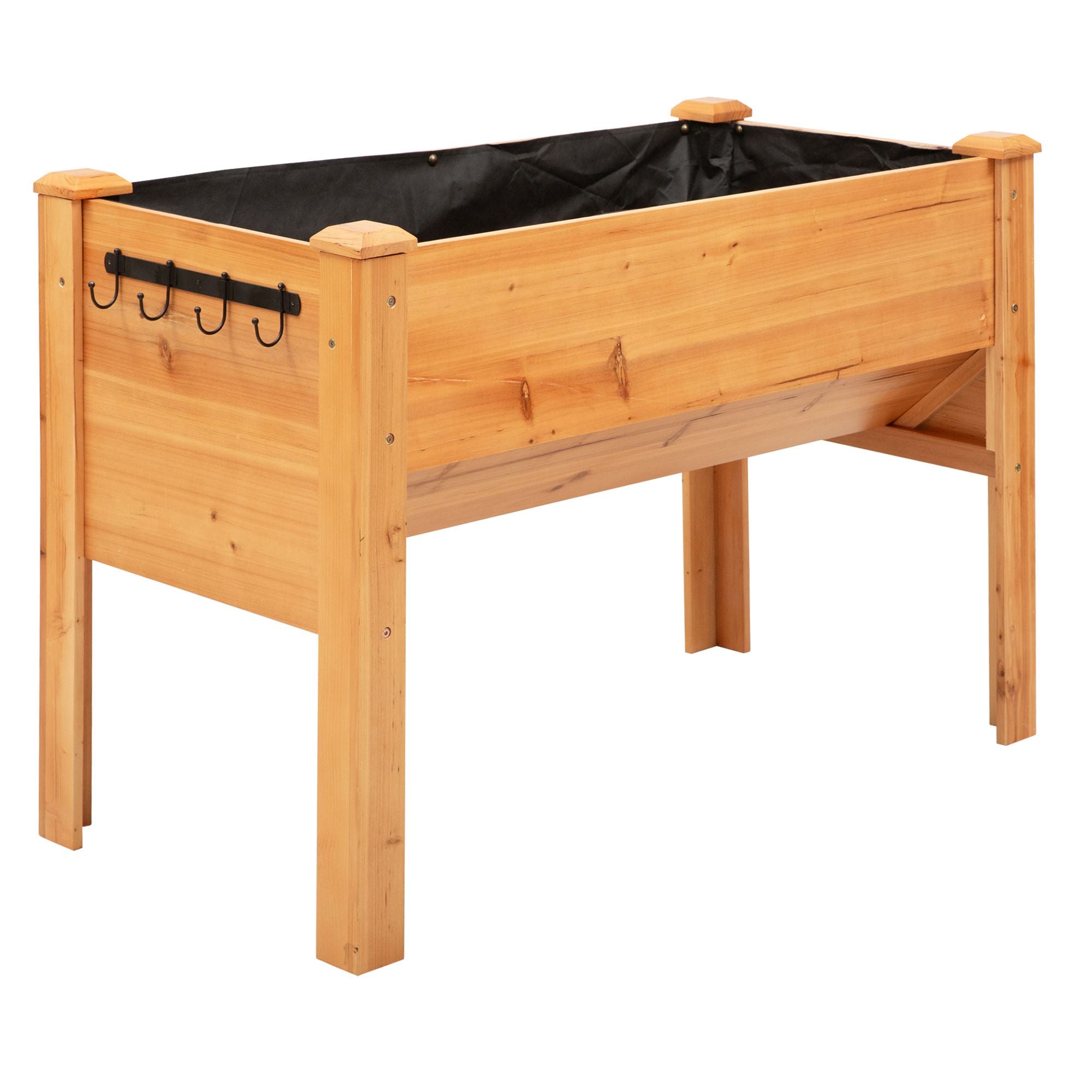 Outsunny Hochbeet aus Holz Kräuterbeet Pflanzkasten mit Abflussloch Haken Blumenkasten mit Füßen Massivholz Natur 120 x 60 x 81 cm