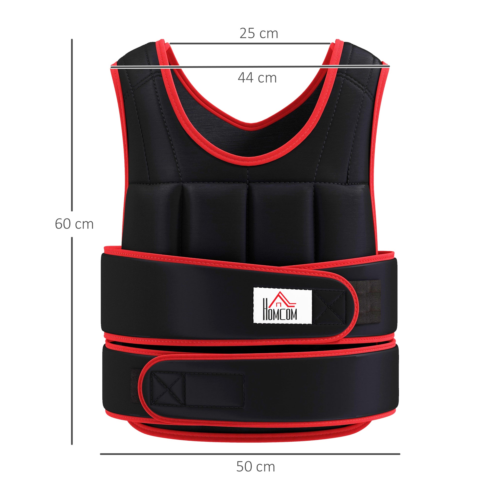 HOMCOM 20 kg Trainingsweste Gewichtsweste mit doppelten Gurten verstellbar Krafttraining Fitness Oxford Metall-Sand Schwarz+Rot 60 x 50 cm
