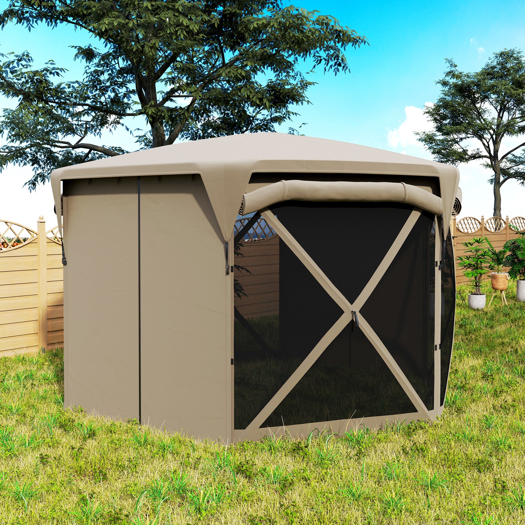 Outsunny 3 x 3,5 Pop-up-Gartenzelt mit UPF30+ Schutz, Netzwände, Tragetasche, für Gartenpartys, Camping, Khaki