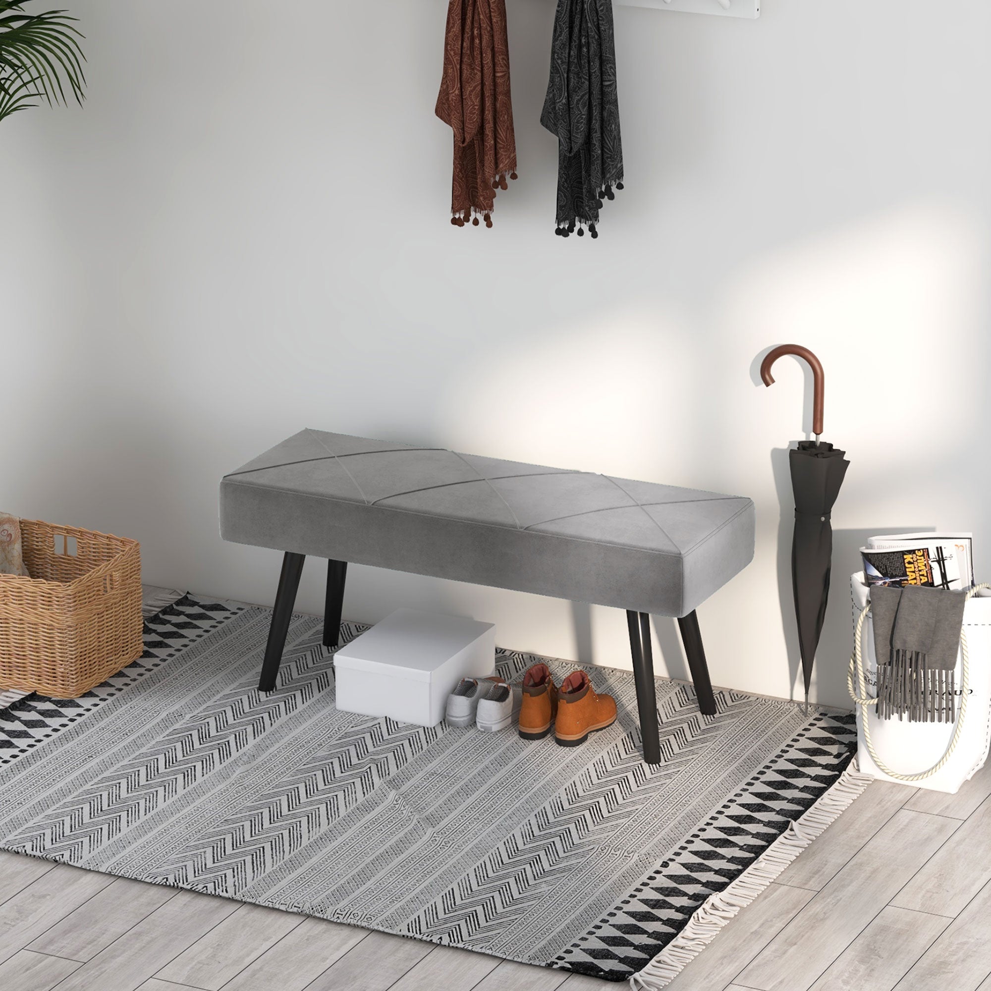 HOMCOM Sitzbank Polsterbank Bettbank, Samtoptik, 100 x 36 x 45 cm, Grau