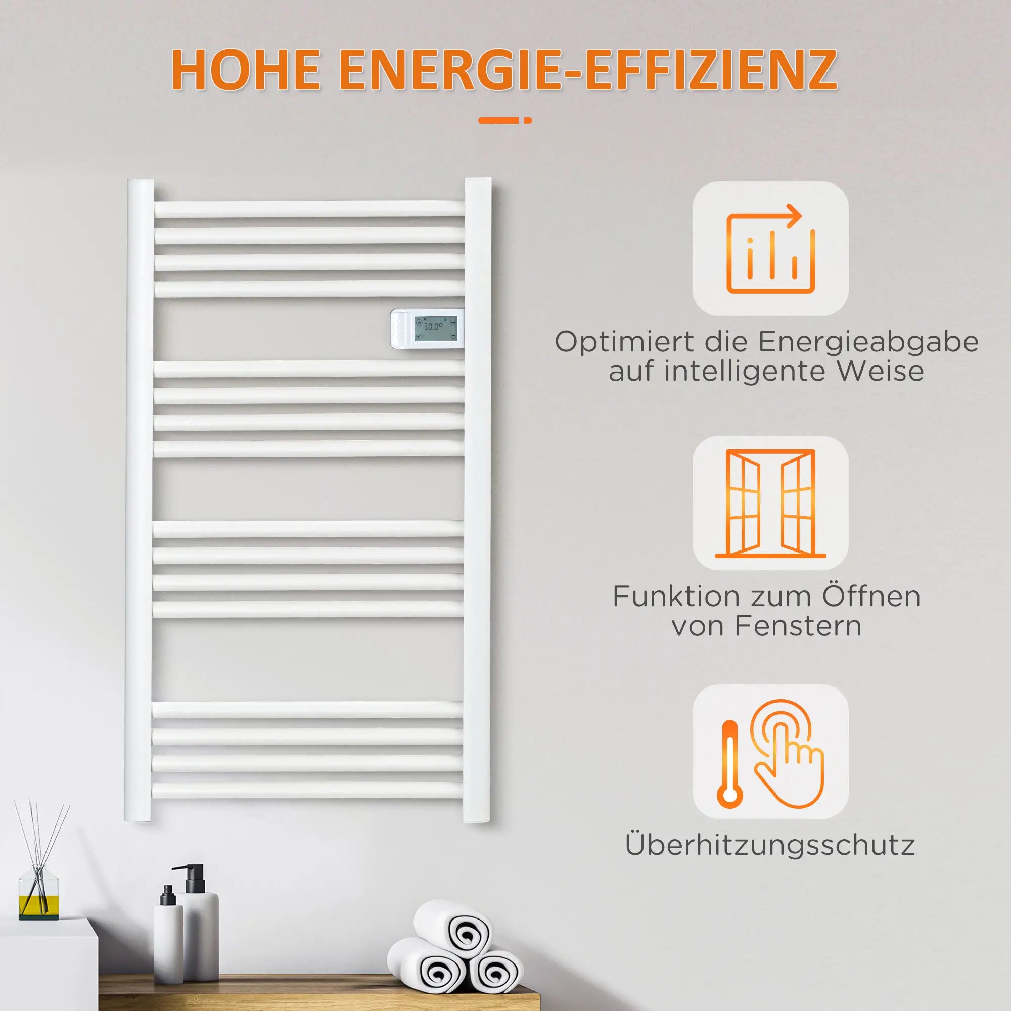 HOMCOM Badezimmerheizung, 24/7-Programmierung, 4 Modi, Überhitzungsschutz, 54 cm x 4 cm x 96 cm, Weiß