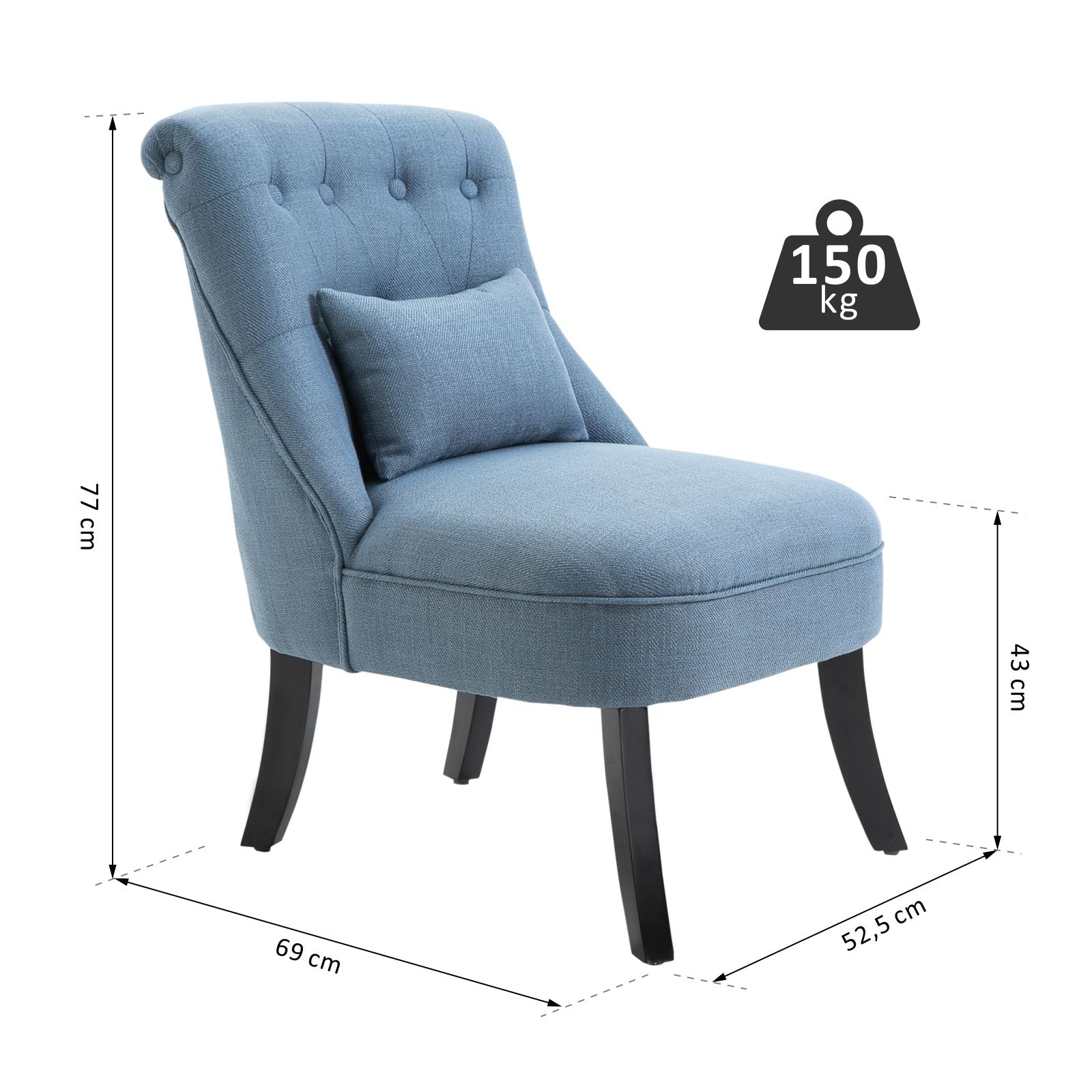 HOMCOM Sessel Wohnzimmer Relaxsessel Loungesessel Ruhesessel mit Rückenkissen, Holzbeine, Lesesessel mit Leinenoptik, Polstersessel für Schlafzimmer, Blau