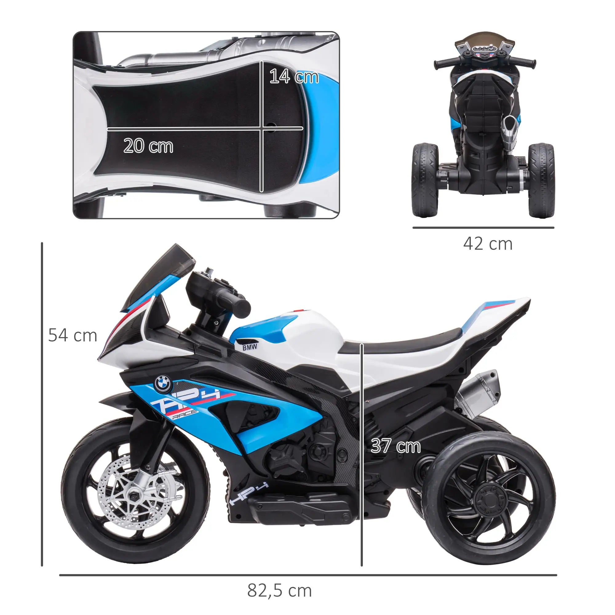 HOMCOM Kinder-Elektromotorrad 3 Musikmodi besonders sicher Blau