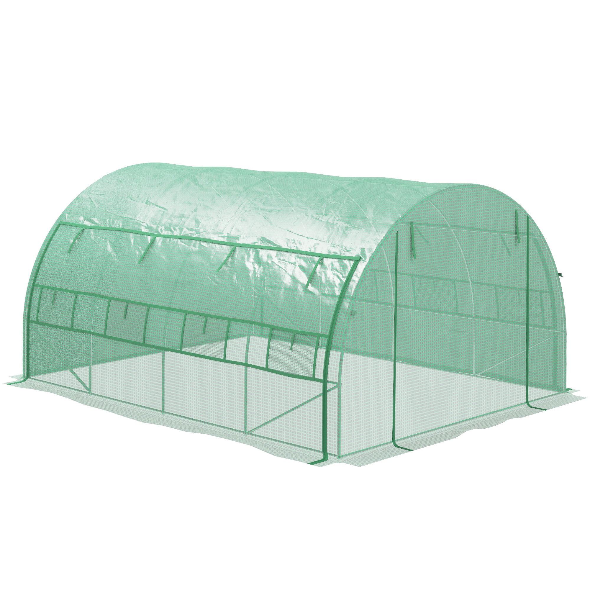 Outsunny Foliengewächshaus, Treibhaus, begehbar, Netzfenster, Metallrahmen, 4x3x2m, Grün