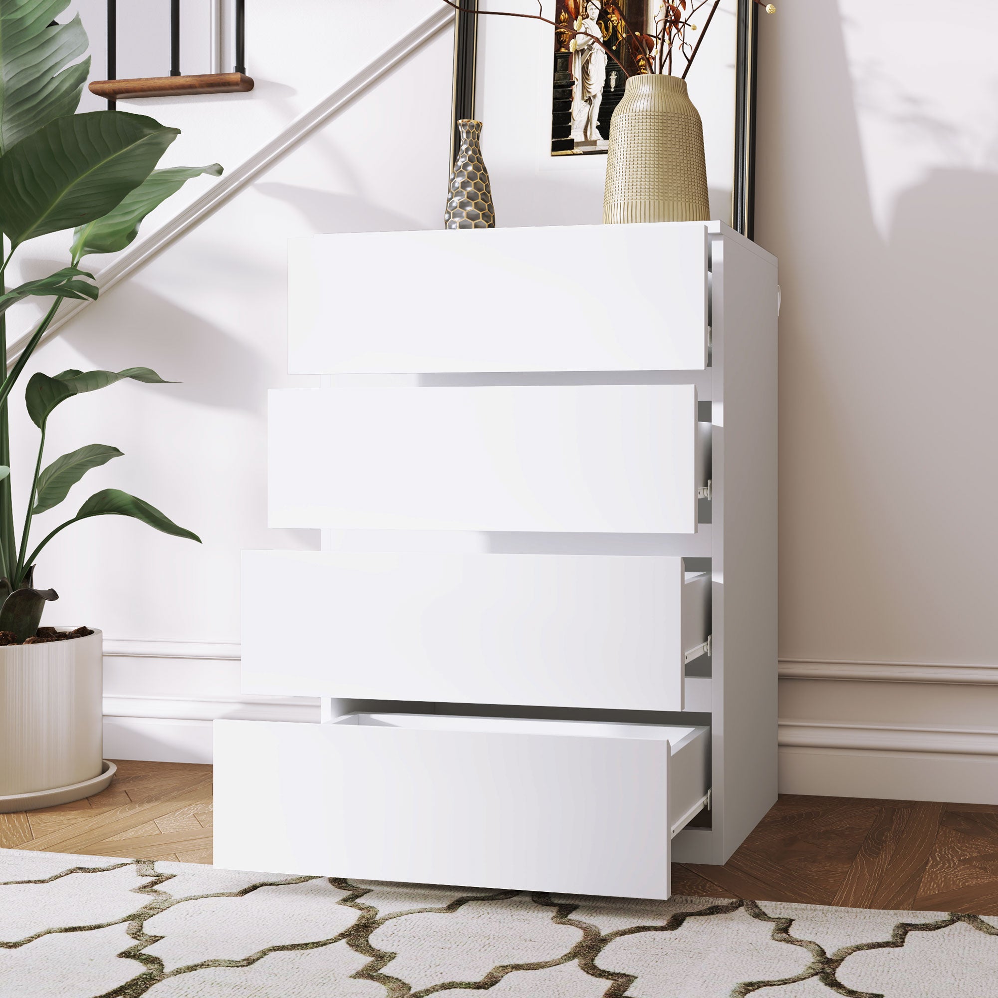 HOMCOM Kommode Sideboard Schubladenkommode, 4 Schubladen, 55 cm x 33 cm x 80 cm, Weiß