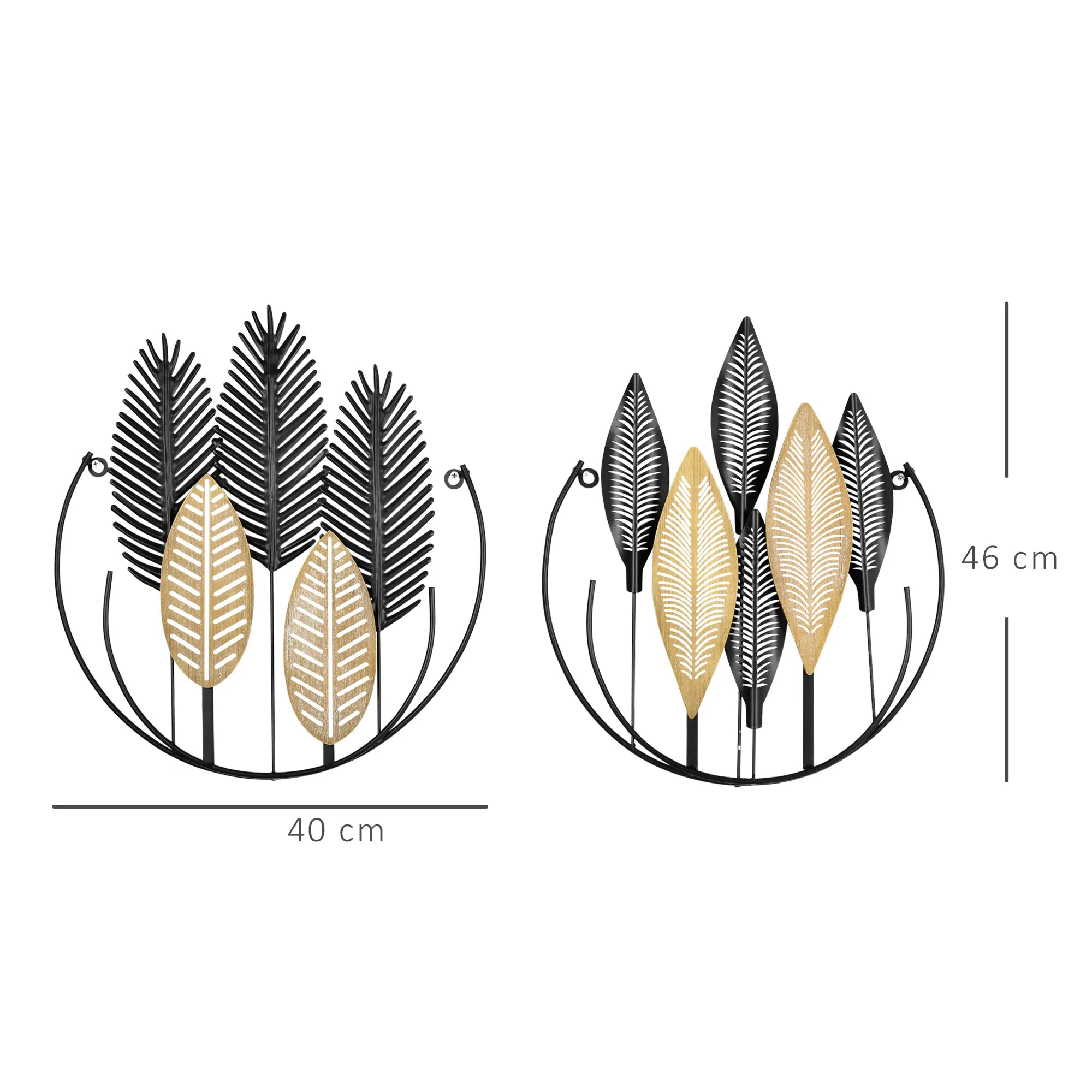 HOMCOM 3D Wandbild 2er-Set mit Aufhängung Eisen Schwarz Natur