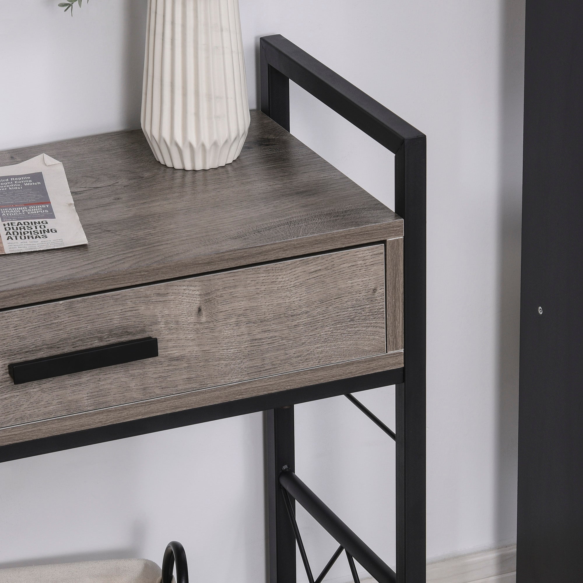 HOMCOM Beistelltisch Servierwagen mit Rädern Küchenwagen Kaffeetisch mit Schublade Ablage Sideboard beweglich Grau Spanplatte 60 x 30 x 65 cm