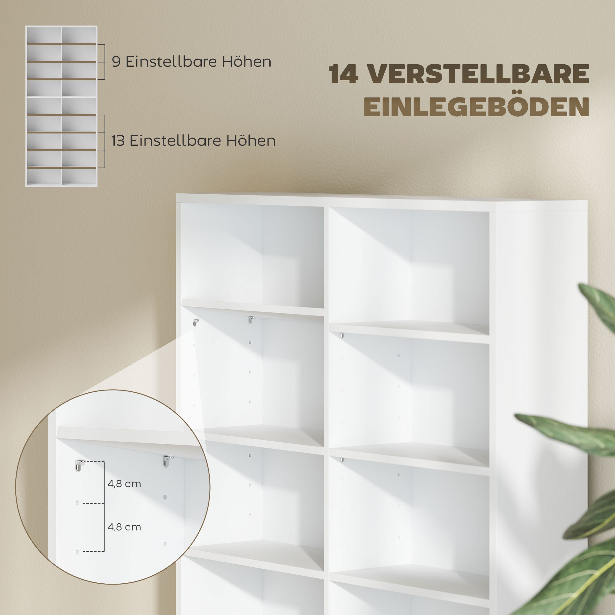HOMCOM DVD-Regal, CD-Aufbewahrungsregal, 14 anpassbare Regale, 18 Fächer, 175 cm, Blu-ray-Regal, Spanplatte, Weiß