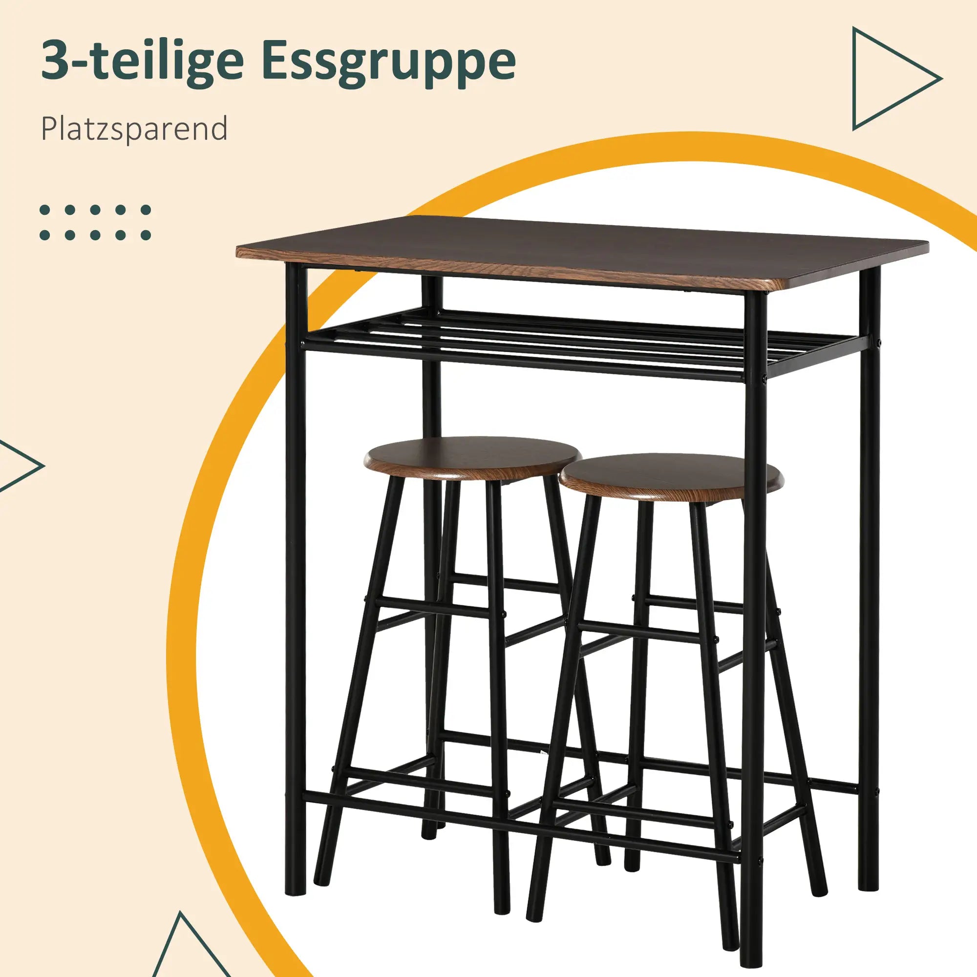 HOMCOM 3-teiliges Bartisch-Set mit Lagerregal, Schwarz