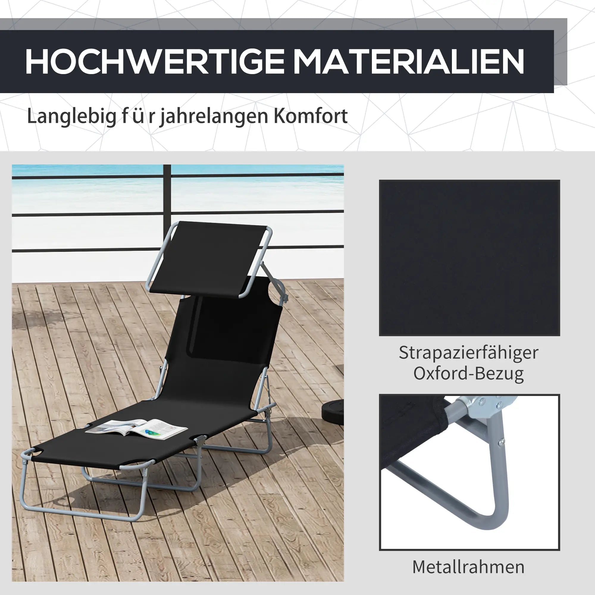 Outsunny klappbare Sonnenliege mit Sonnenschutz