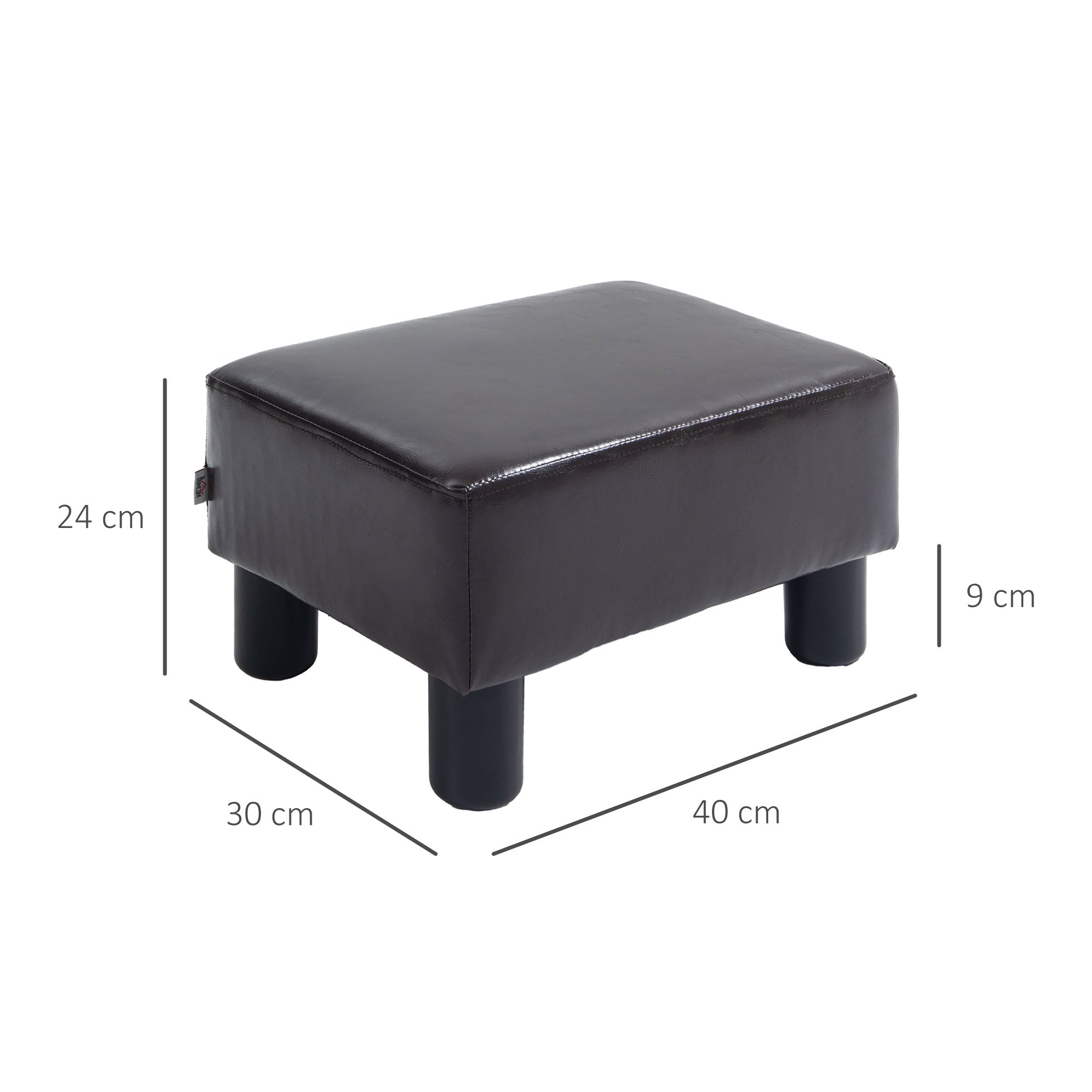 HOMCOM Hocker mit Stoffbezug in Kunstlederoptik, bis 110 kg, Kaffee, 40 x 30 x 24cm