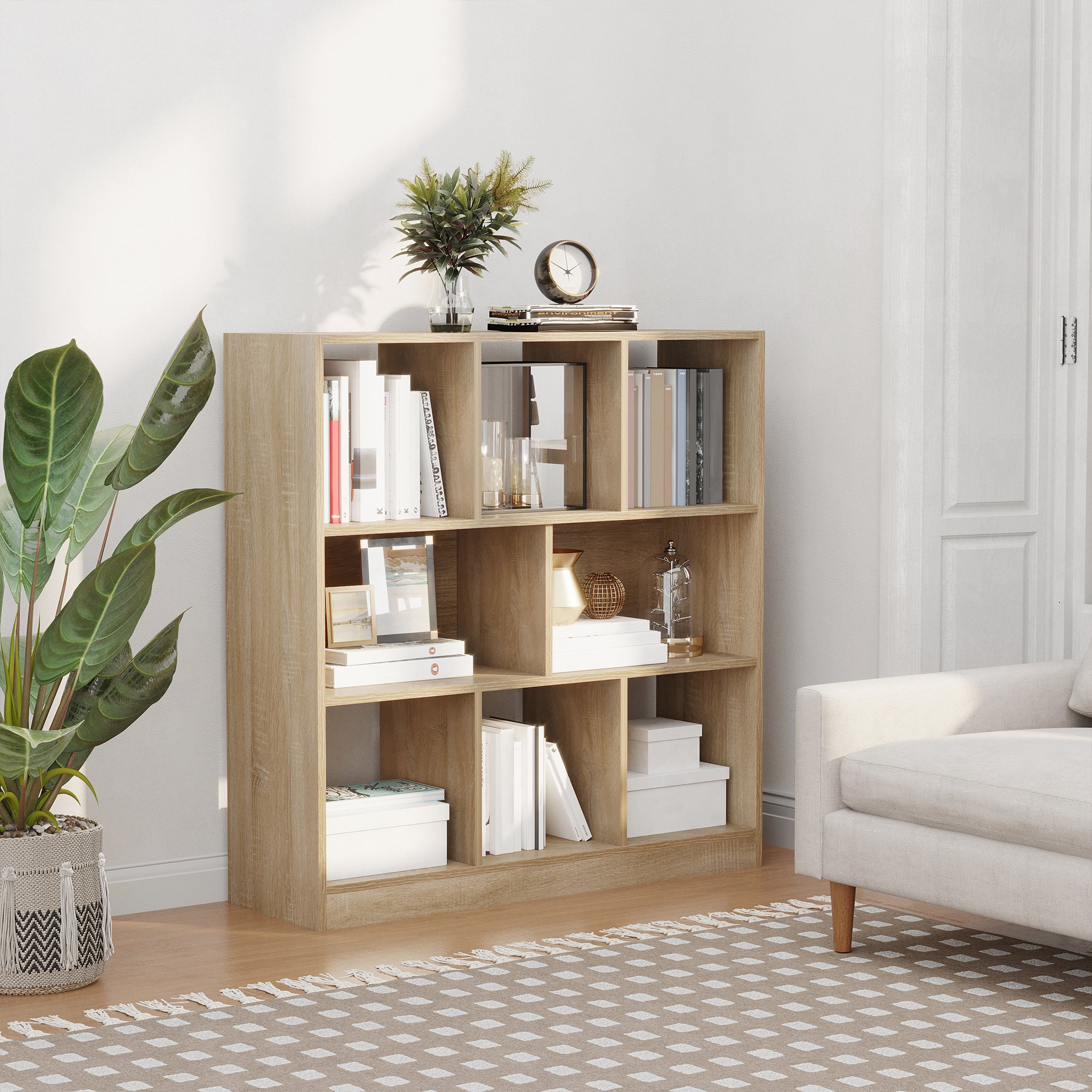 HOMCOM Bücherregal Regal Standregal, 8 Regalfächer, 97,5 x 30 x 100 cm, Eichen-Optik