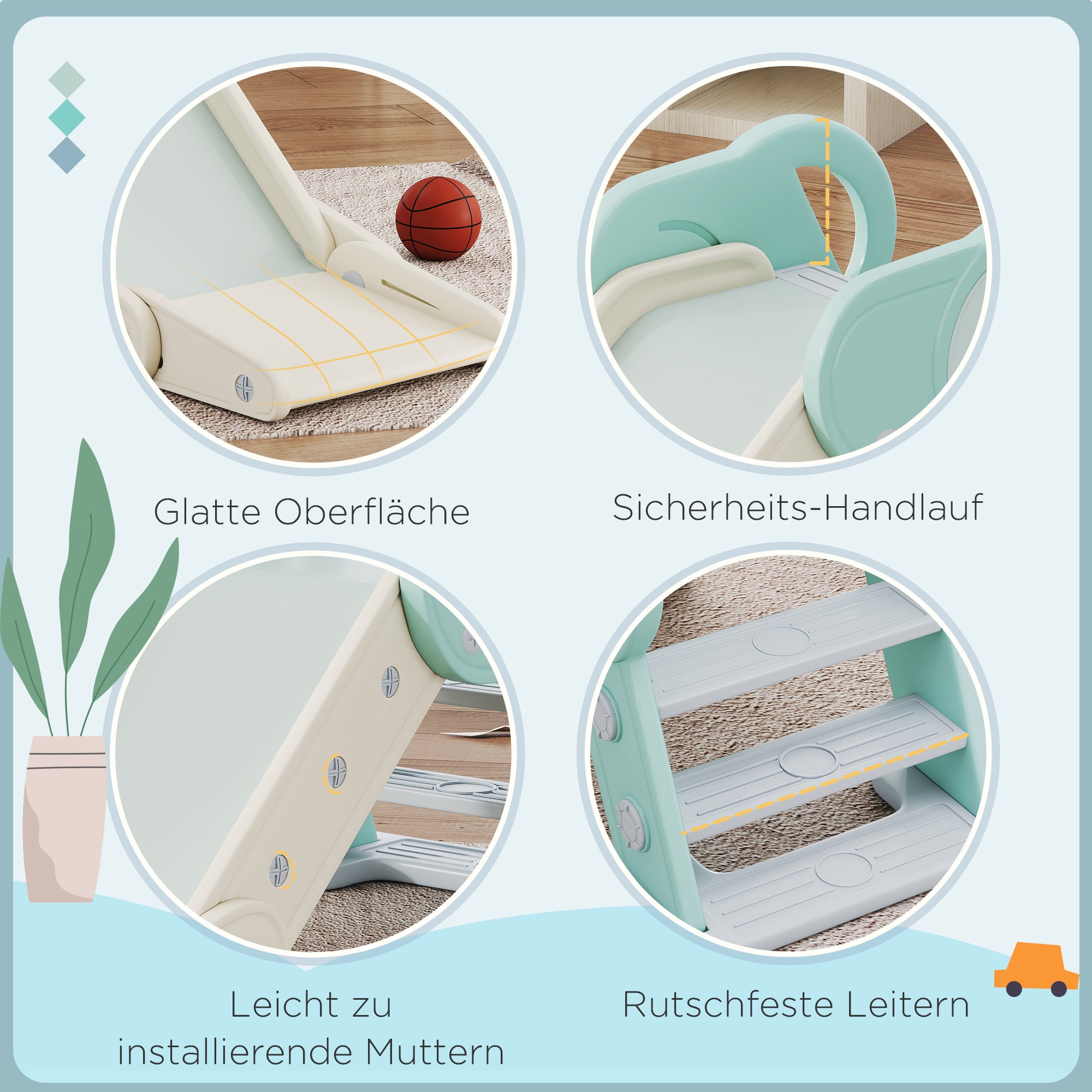 AIYAPLAY Rutsche für Kleinkinder, klappbar, Indoor, rutschfeste Stufen, erhöhter Sicherheitsrand, grün