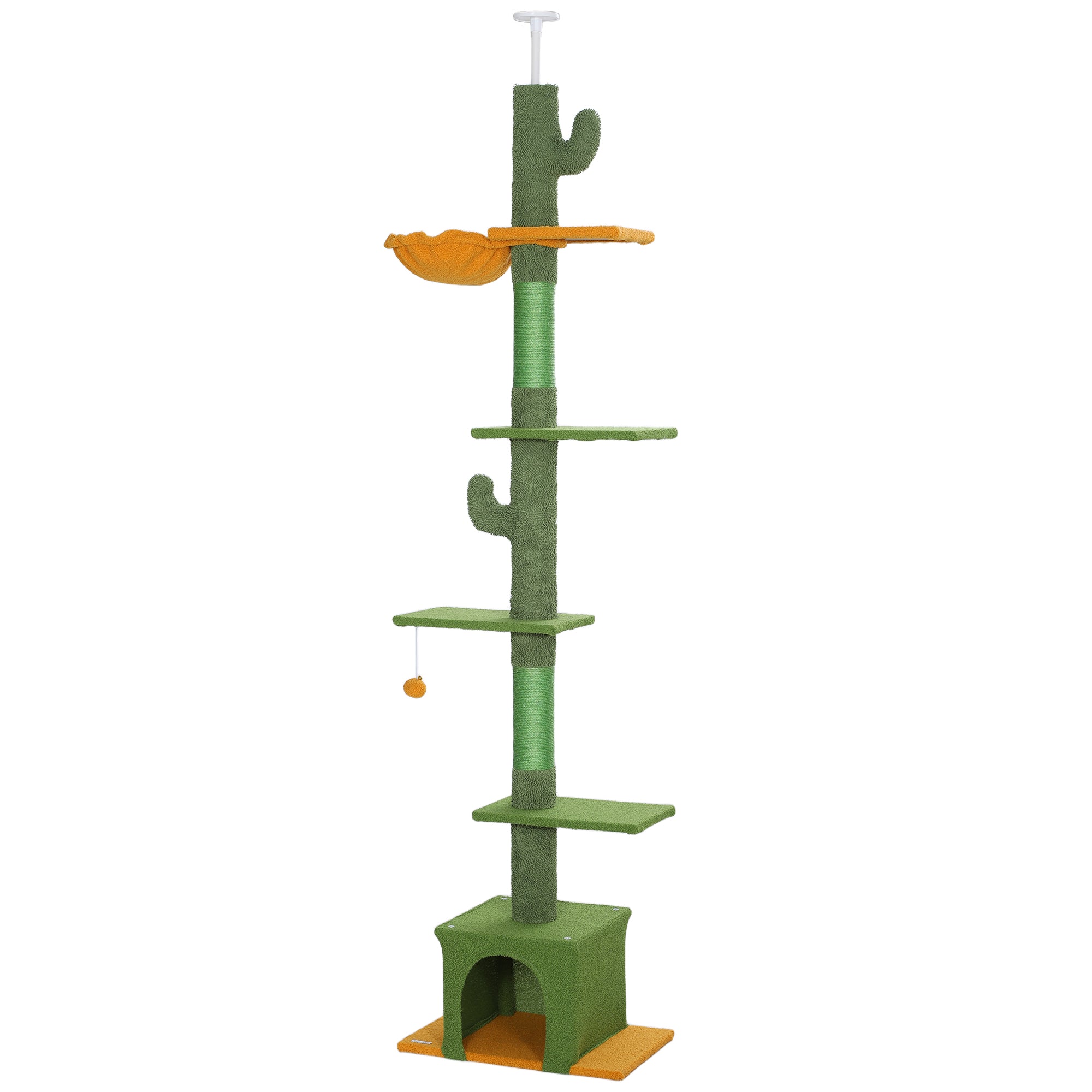 PawHut Deckenhoher Kratzbaum 230–275 cm mit Katzenhöhle & Spielball – Grün
