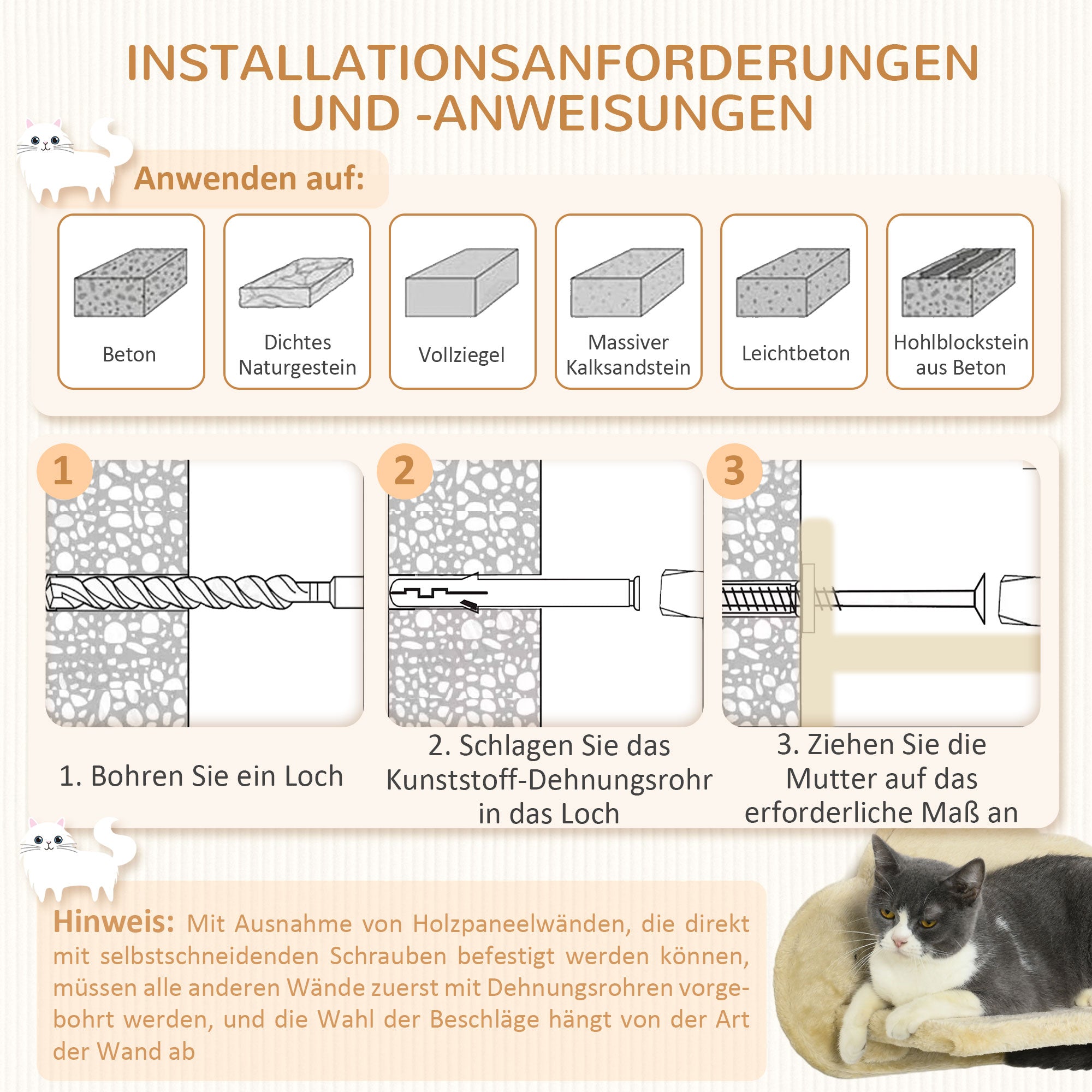 PawHut Katzentreppe, 5-teiliges Set, 2 Kratzstämme, 2 Plattformen mit Plüschbezug, Hängematte, beige