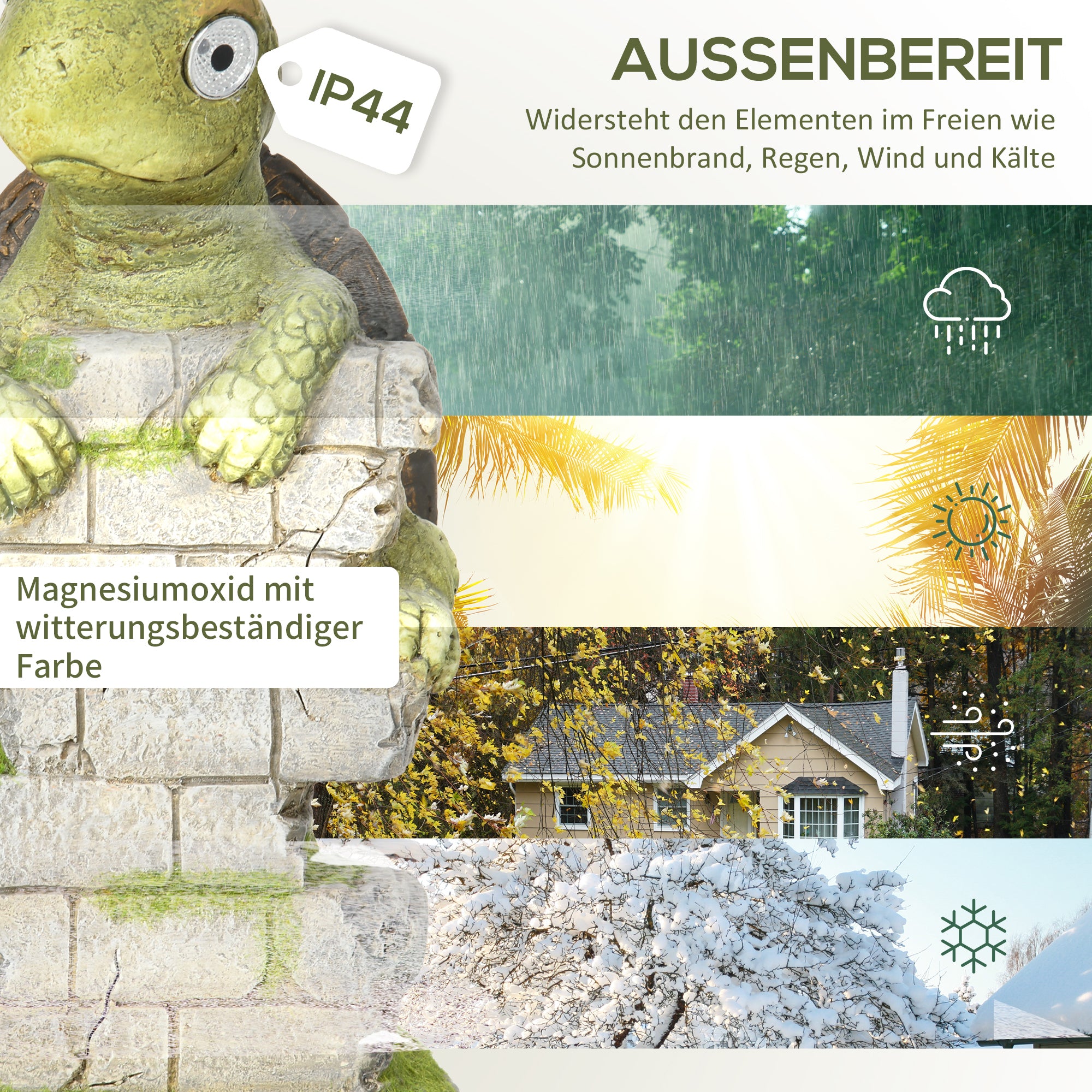 Outsunny Gartenfigur "Kleine Schildkröte", Gartendekoration, wetterbeständig, inkl. Solarlicht