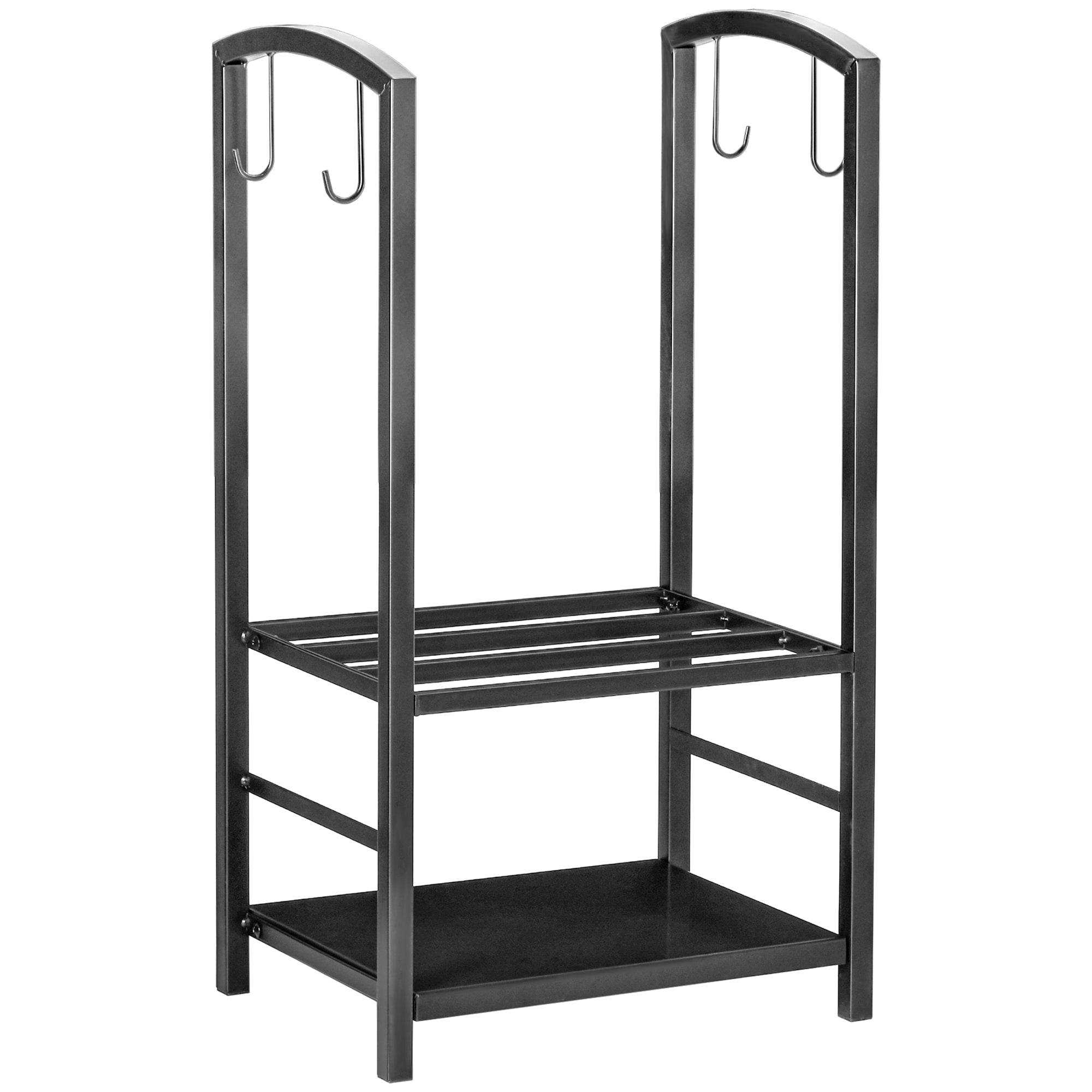 Outsunny Kaminholzständer, Brennholzregal, 2 Etagen, Kaminbesteck, bis 100 kg, Stahl, Schwarz, 40 x 30 x 74,5 cm