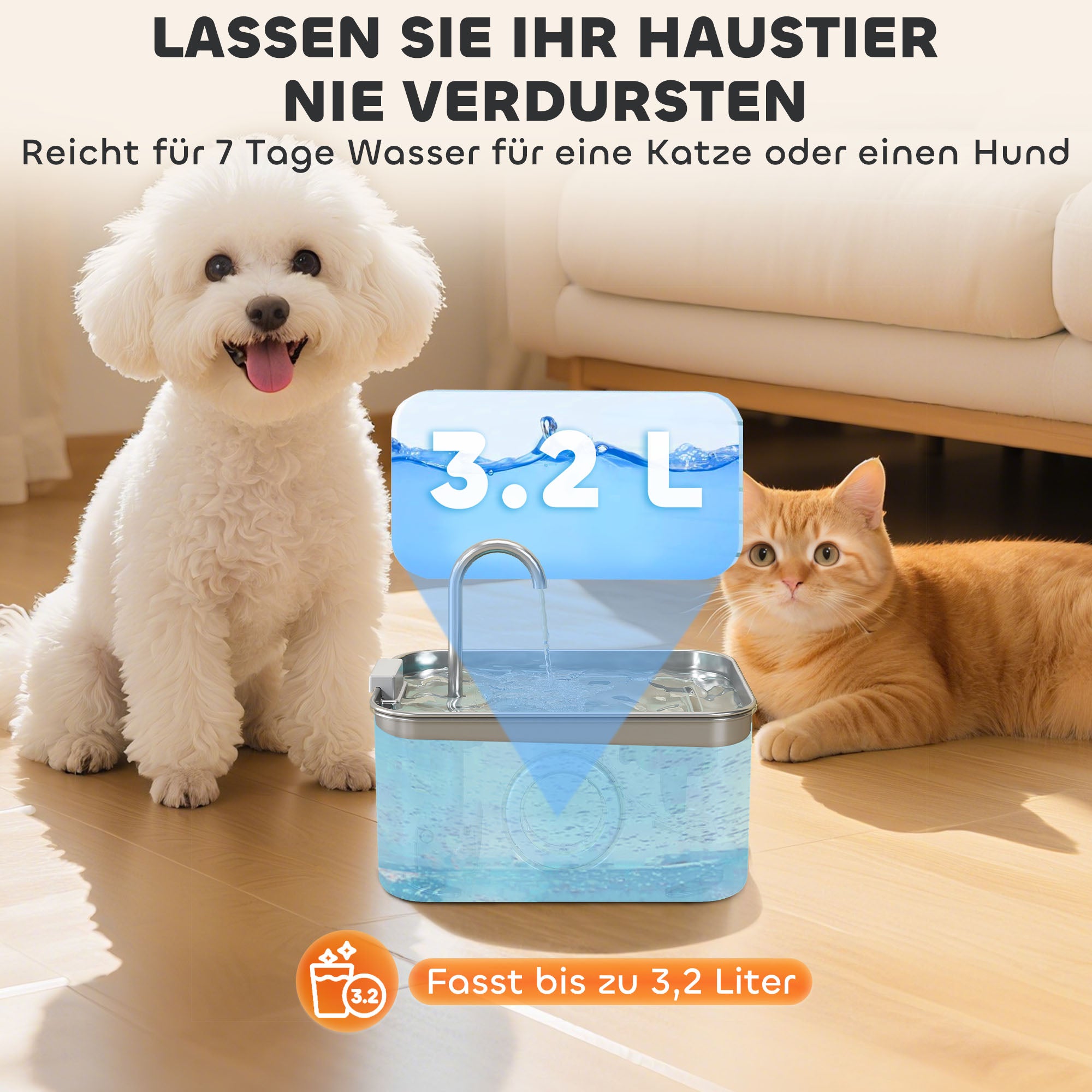 PawHut Katzenbrunnen 3,2L Trinkbrunnen für Katzen mit leiser Pumpe Aktivkohlefilter