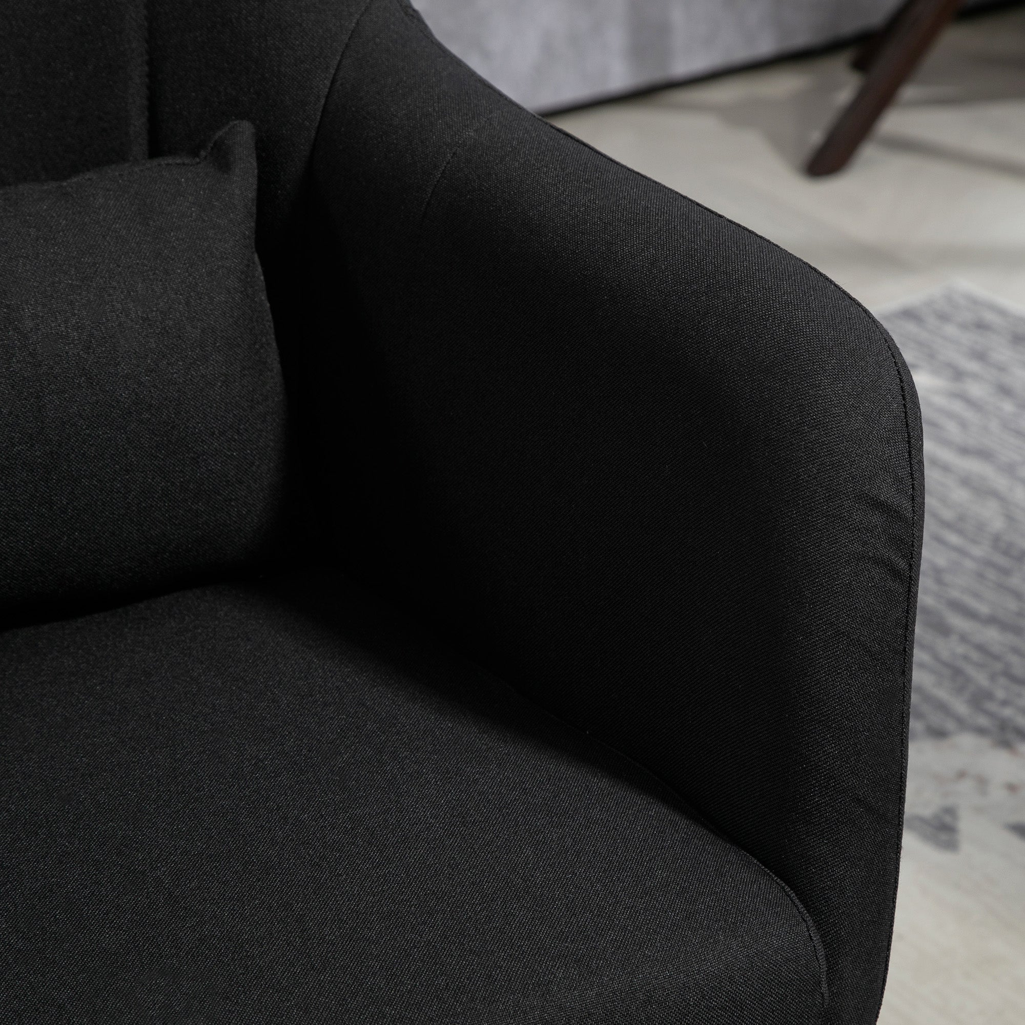 HOMCOM Drehstuhl, höhenverstellbarer Bürostuhl, leinenartiges Polyester, Metall, 60 x 60 x 79-91 cm, Schwarz