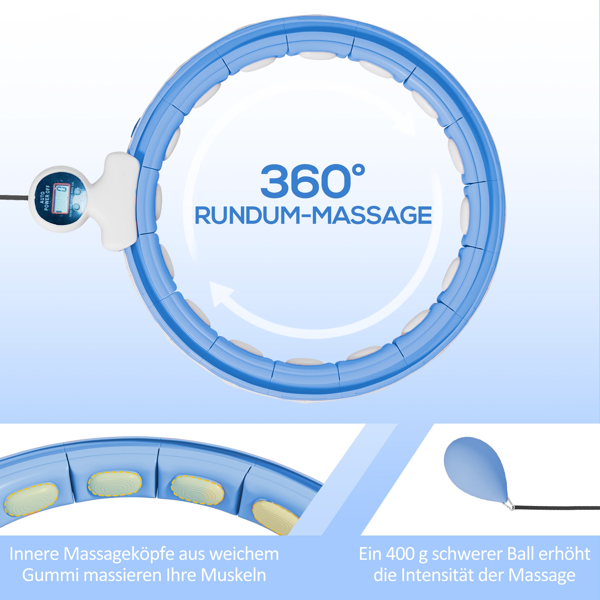 SPORTNOW Smart Hula Hoop Reifen Erwachsene mit Gewicht Kugel Zähler 16 Knoten (76-113cm) Hellblau