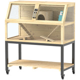 PawHut Zwerghamsterkäfig aus Holz mit Ablagefach, Rädern, Rampen, Wasserflasche, Hütte, Wippen, 87 x 43 x 101cm, 87cm x 43cm x 101cm