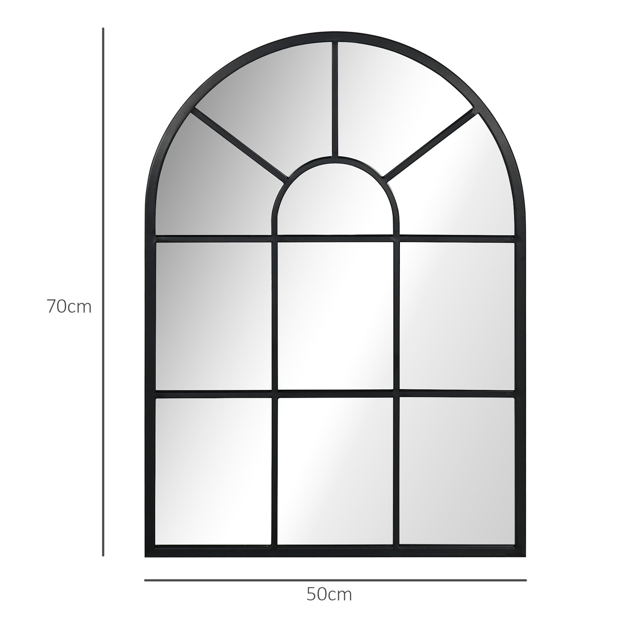 HOMCOM Wandspiegel, Fenster-Design, Flurspiegel, Metallrahmen, 70x50 cm, Schwarz