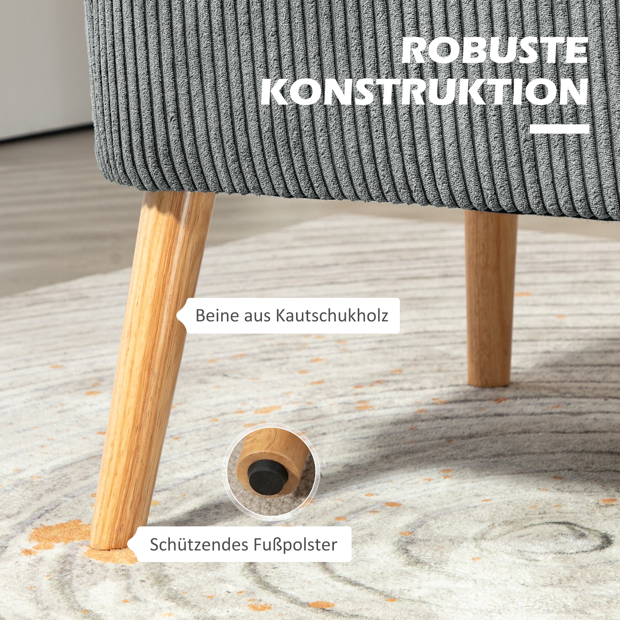 HOMCOM 2-Sitzer Polstersofa, Holz, Samtartiges Polyester, Schaumstoff, 117 x 56,5 x 77 cm, Grau