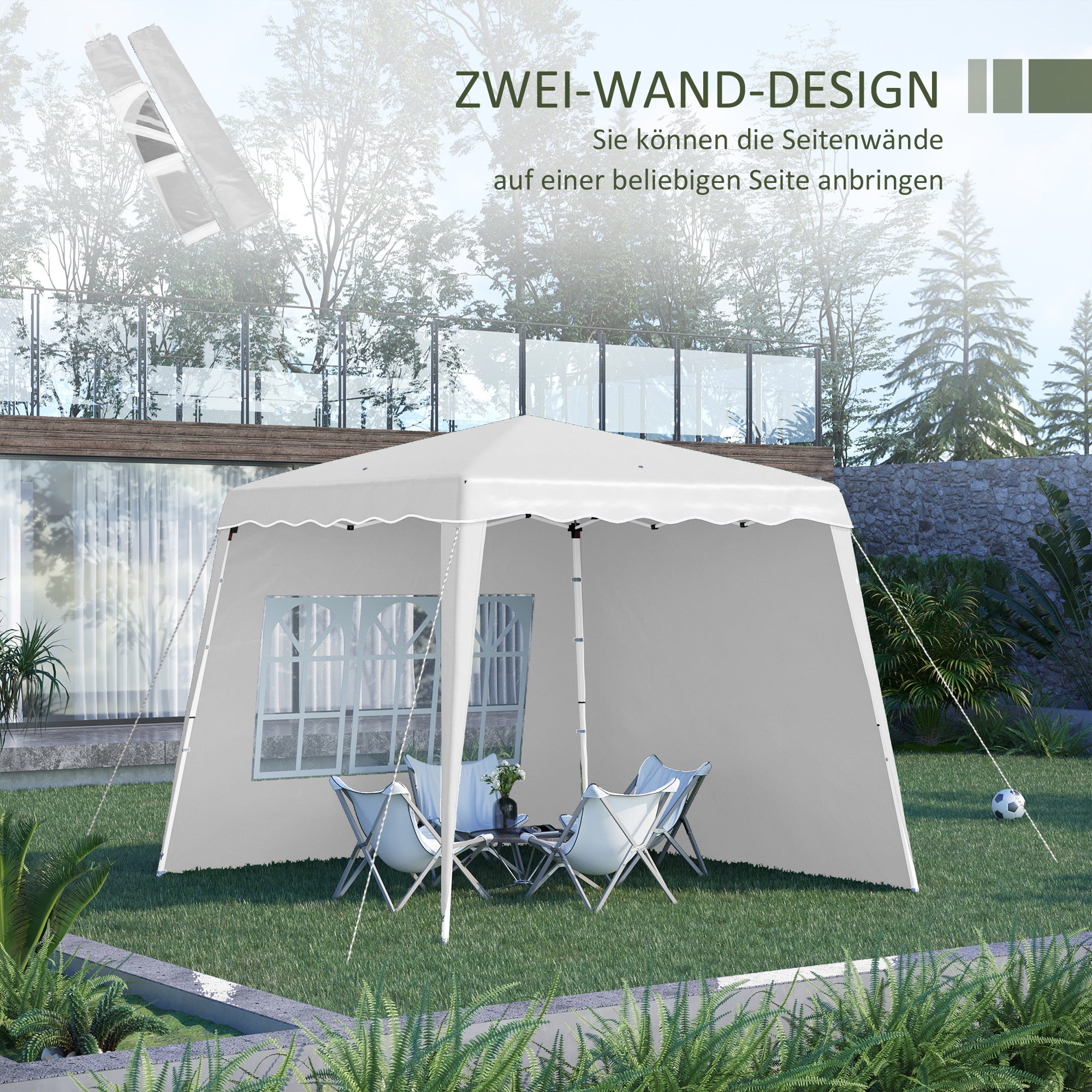 Outsunny Pop Up Pavillion Faltpavillion, inkl. Fernstern, wetterbeständig, 240 x 240 x 250 cm, Weiß